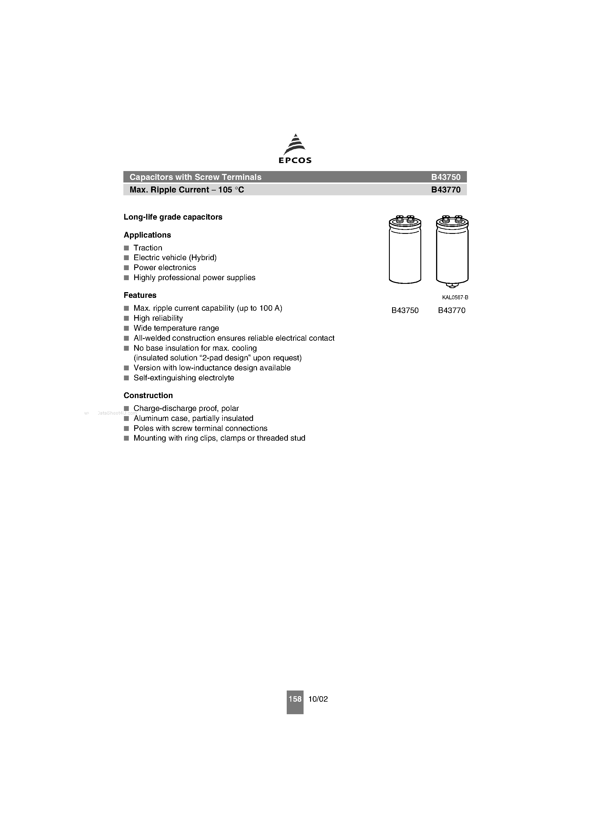 Datasheet B43750 - (B43750 / B43770) Capacitors page 1