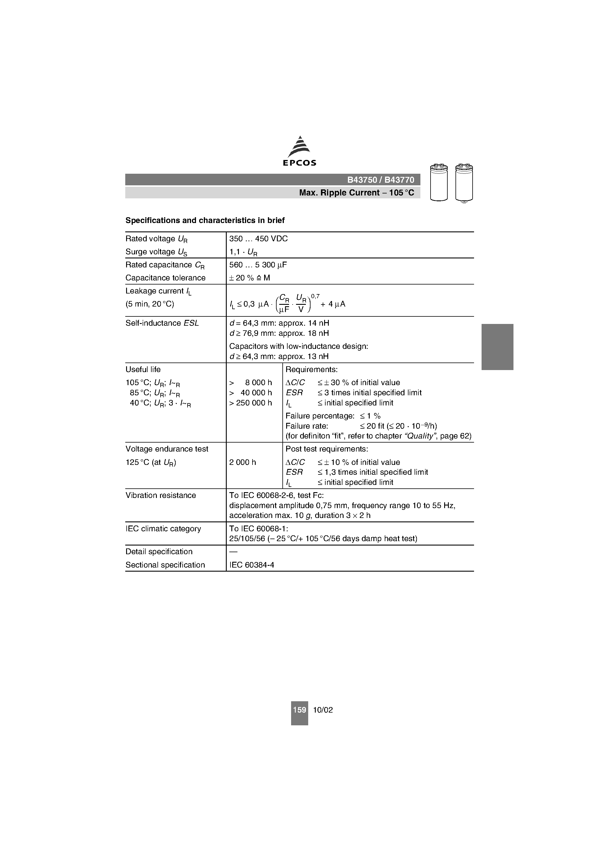 Datasheet B43750 - (B43750 / B43770) Capacitors page 2