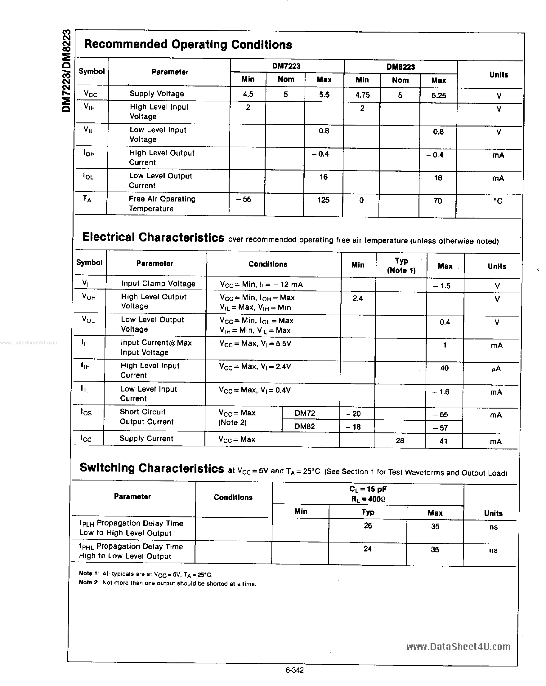 Datasheet DM8223 - 1-Line to 8-Line Demultiplexers page 2