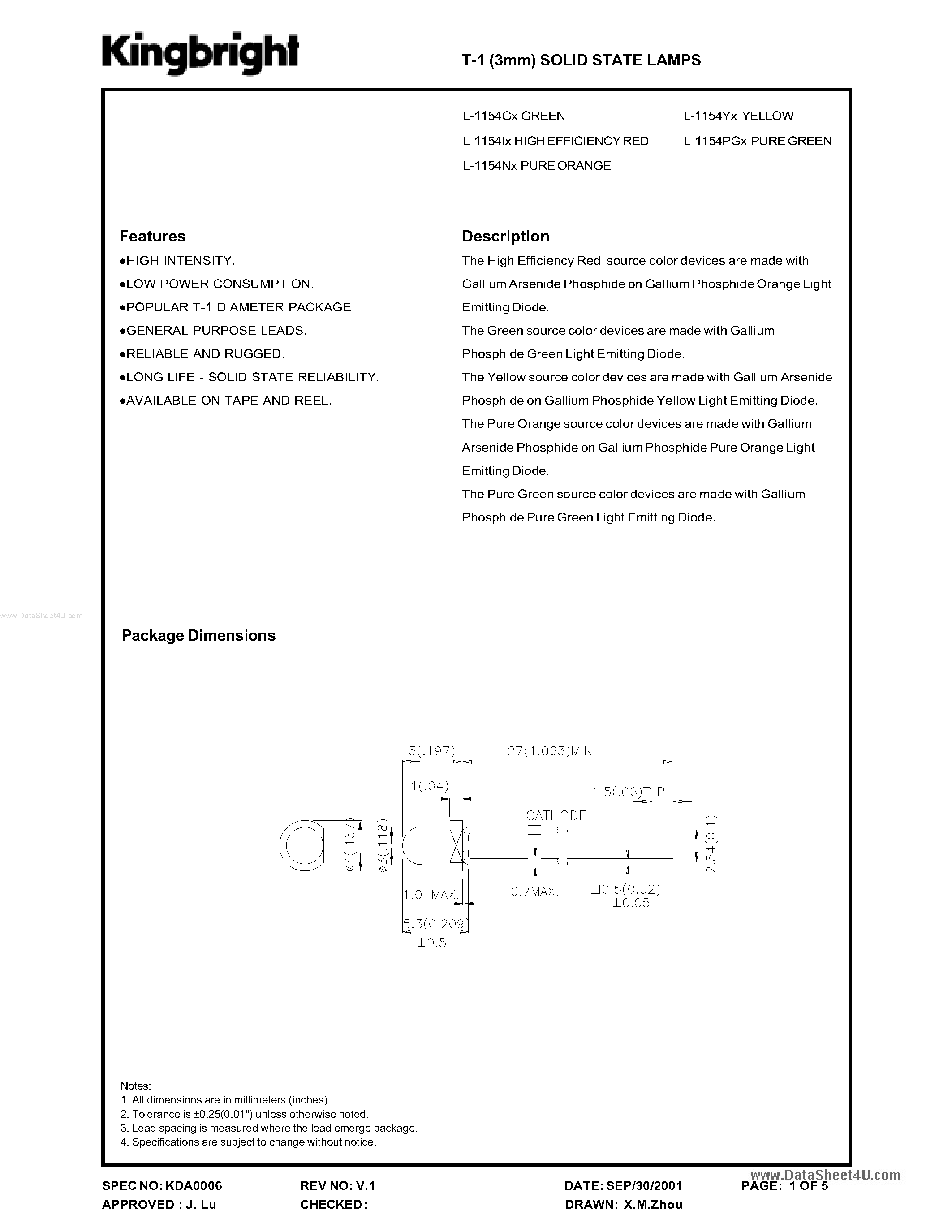 Datasheet L-1154G - SOLID STATE LAMPS page 1