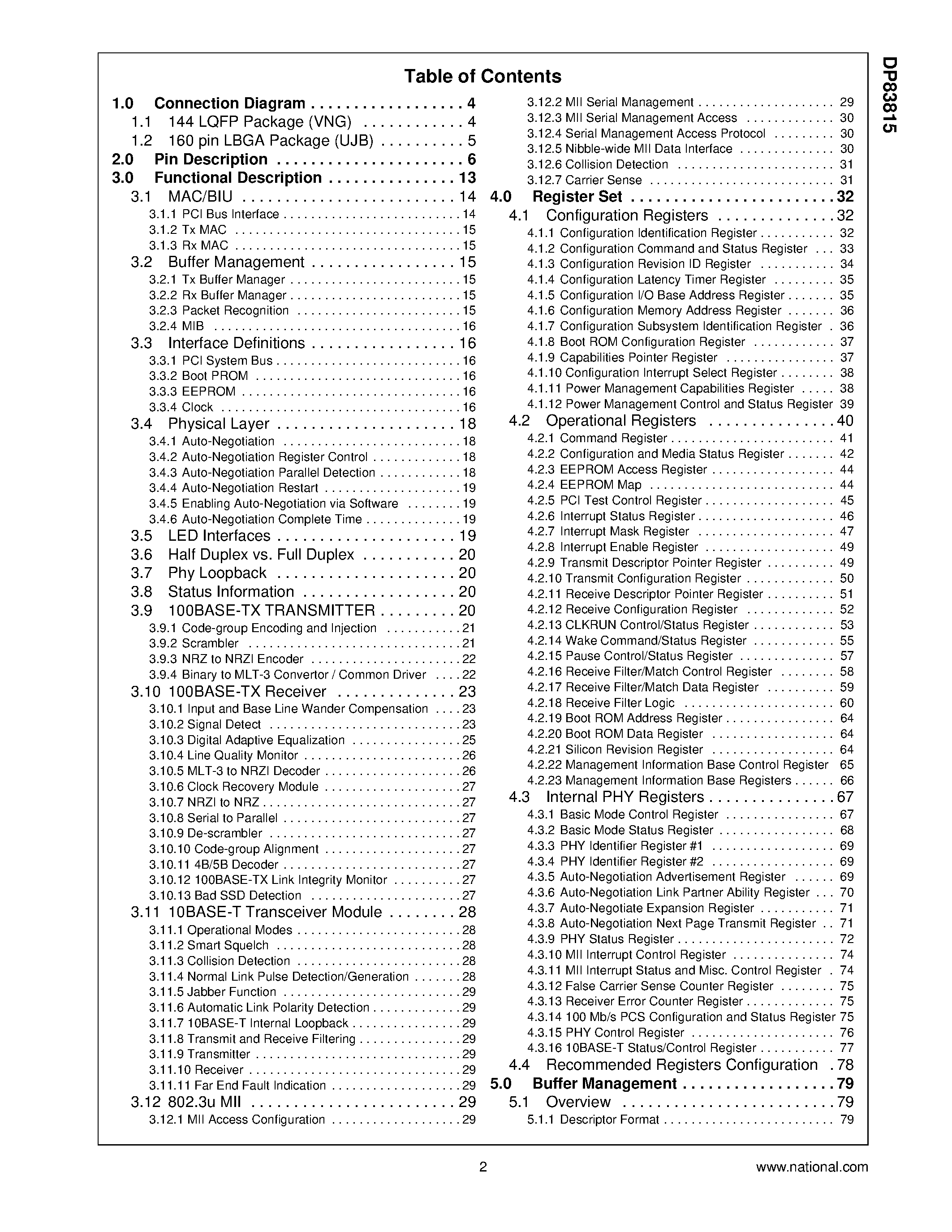 Datasheet DP83815 - 10/100 Mb/s Integrated PCI Ethernet Media Access Controller and Physical Layer page 2