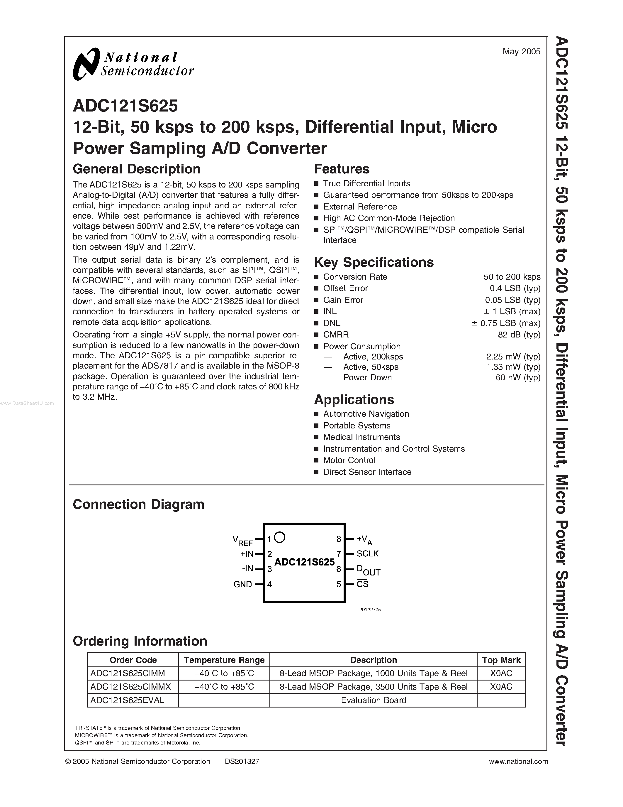 Datasheet ADC121S625 - Micro Power Sampling A/D Converter page 1