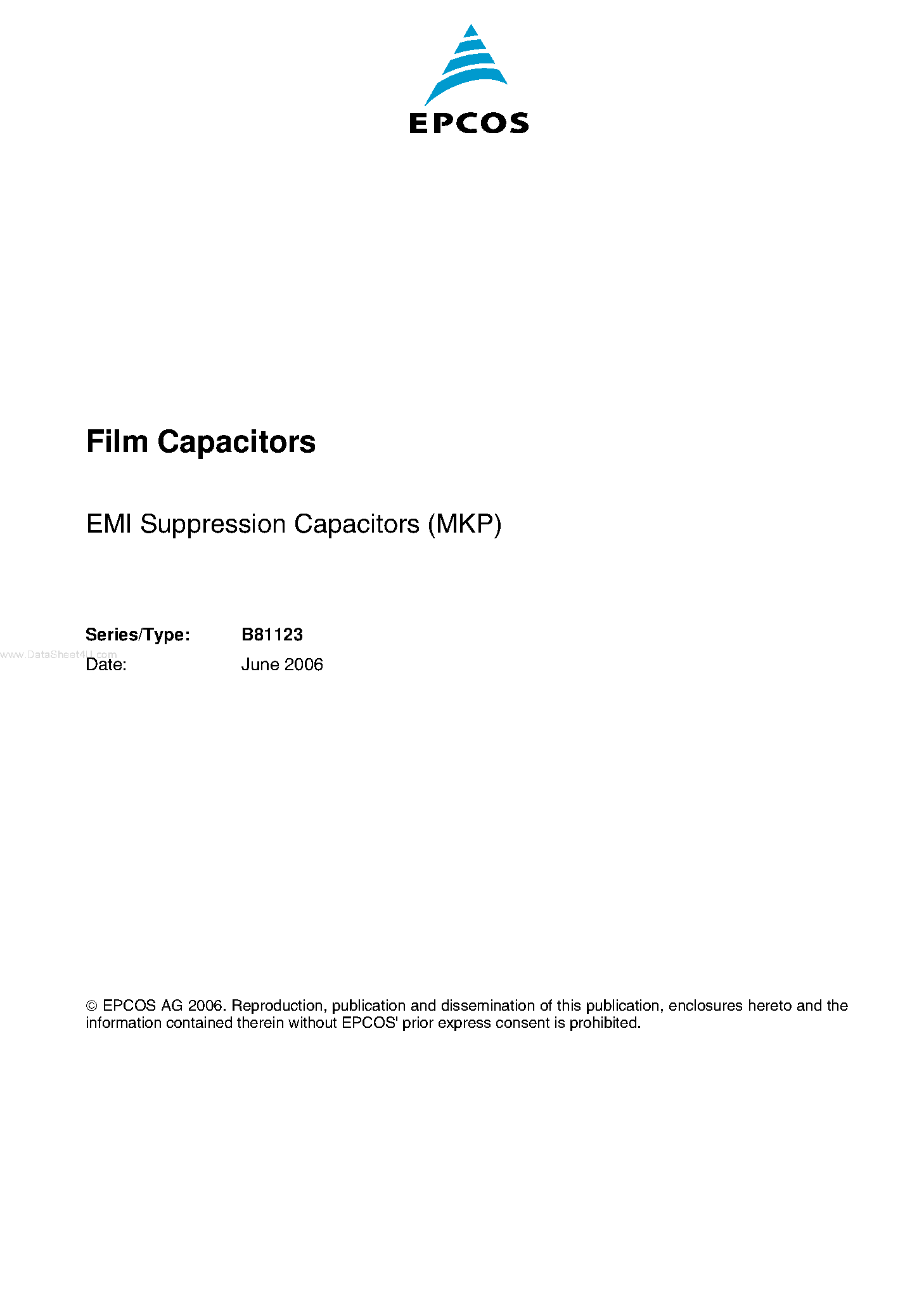 Datasheet B81123 - EMI suppression capacitors page 1