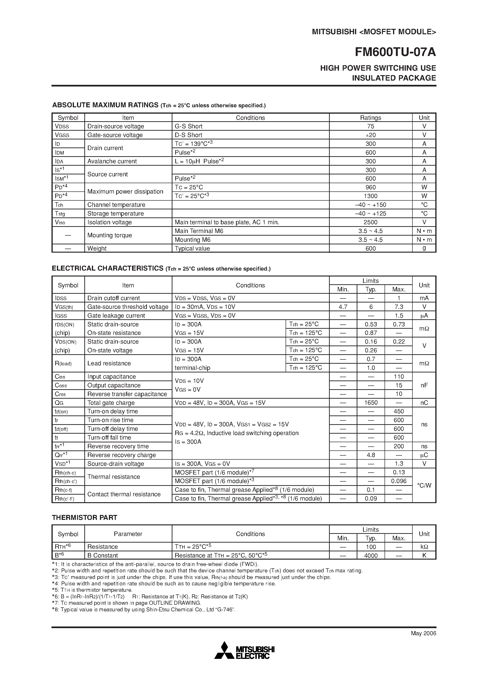 Даташит на микросхему FM600TU-07A страница 2 Даташит FM600TU-07A - HIGH POWER SWITCHING USE INSULATED PACKAGE страница 2