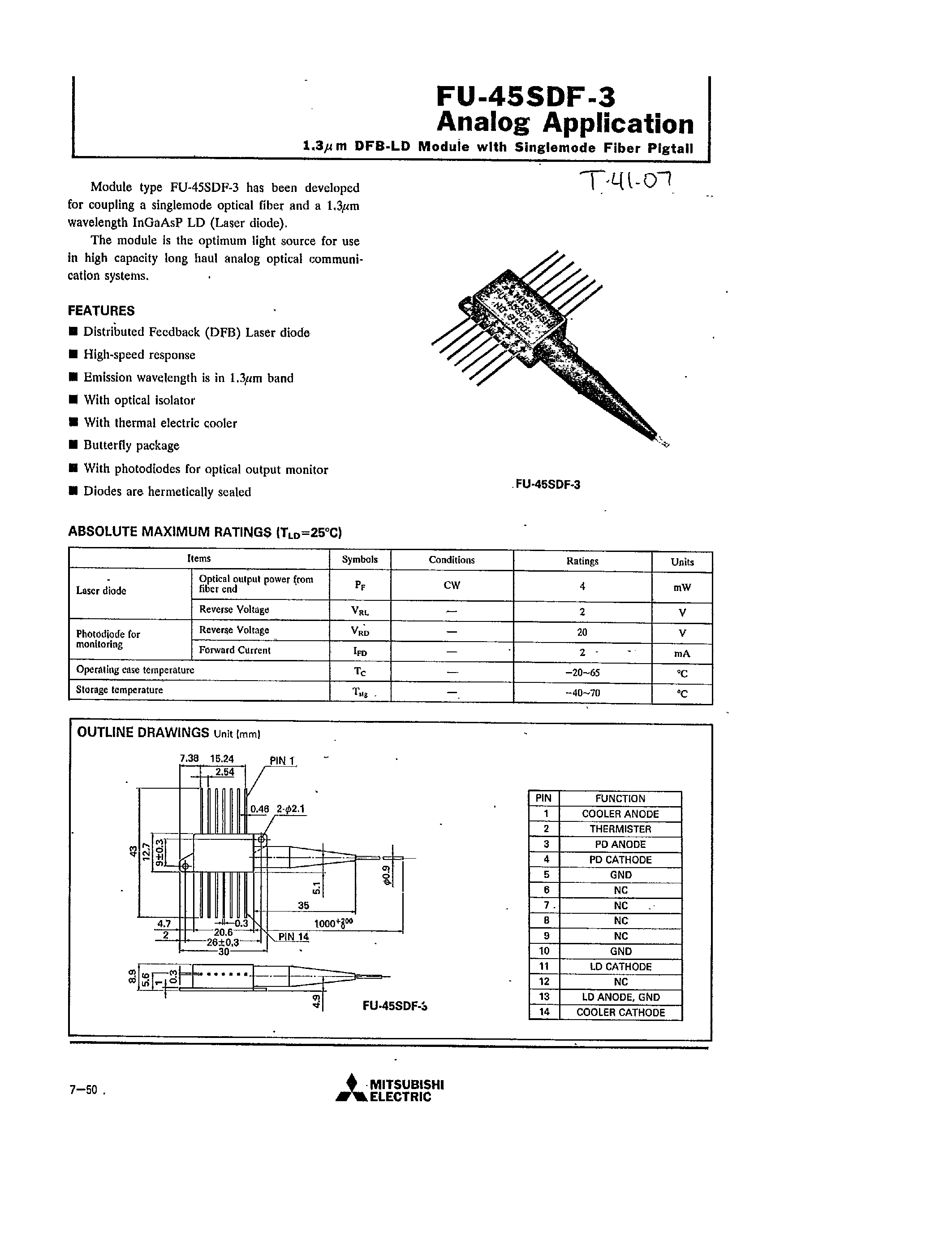 Datasheet FU-45SDF-3 page 1 Datasheet FU-45SDF-3 - DFM-LD MODULE page 1