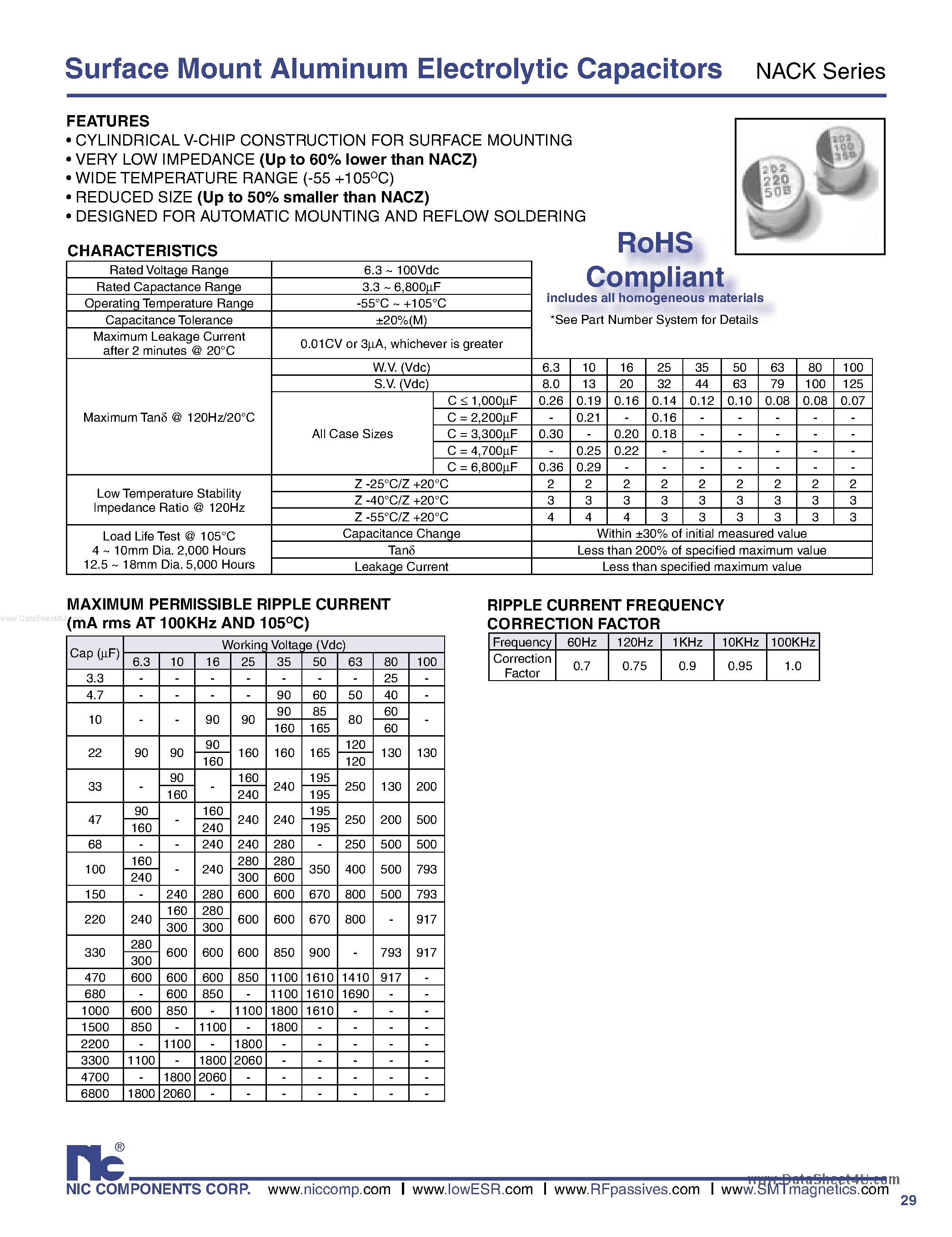 Datasheet NACK - (NACK Series) Surface Mount Aluminum Electrolytic Capacitors page 1