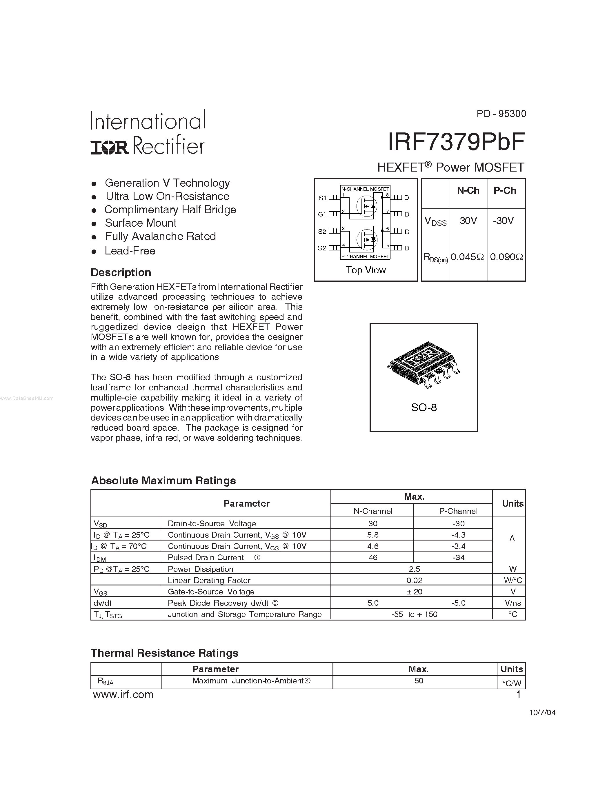 Datasheet IRF7379PBF - Power MOSFET page 1