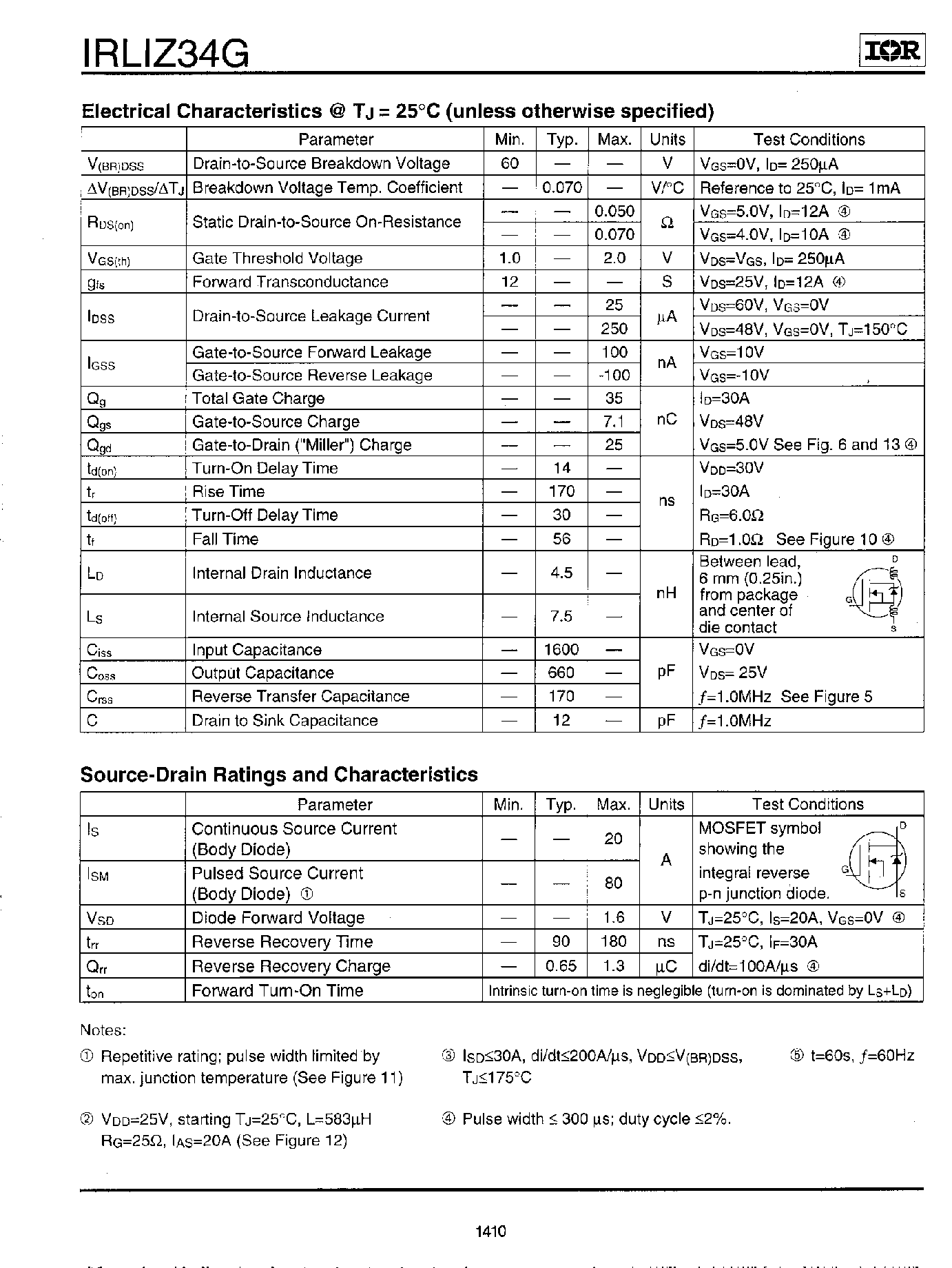 Даташит IRLIZ34G - POWER MOSFET страница 2