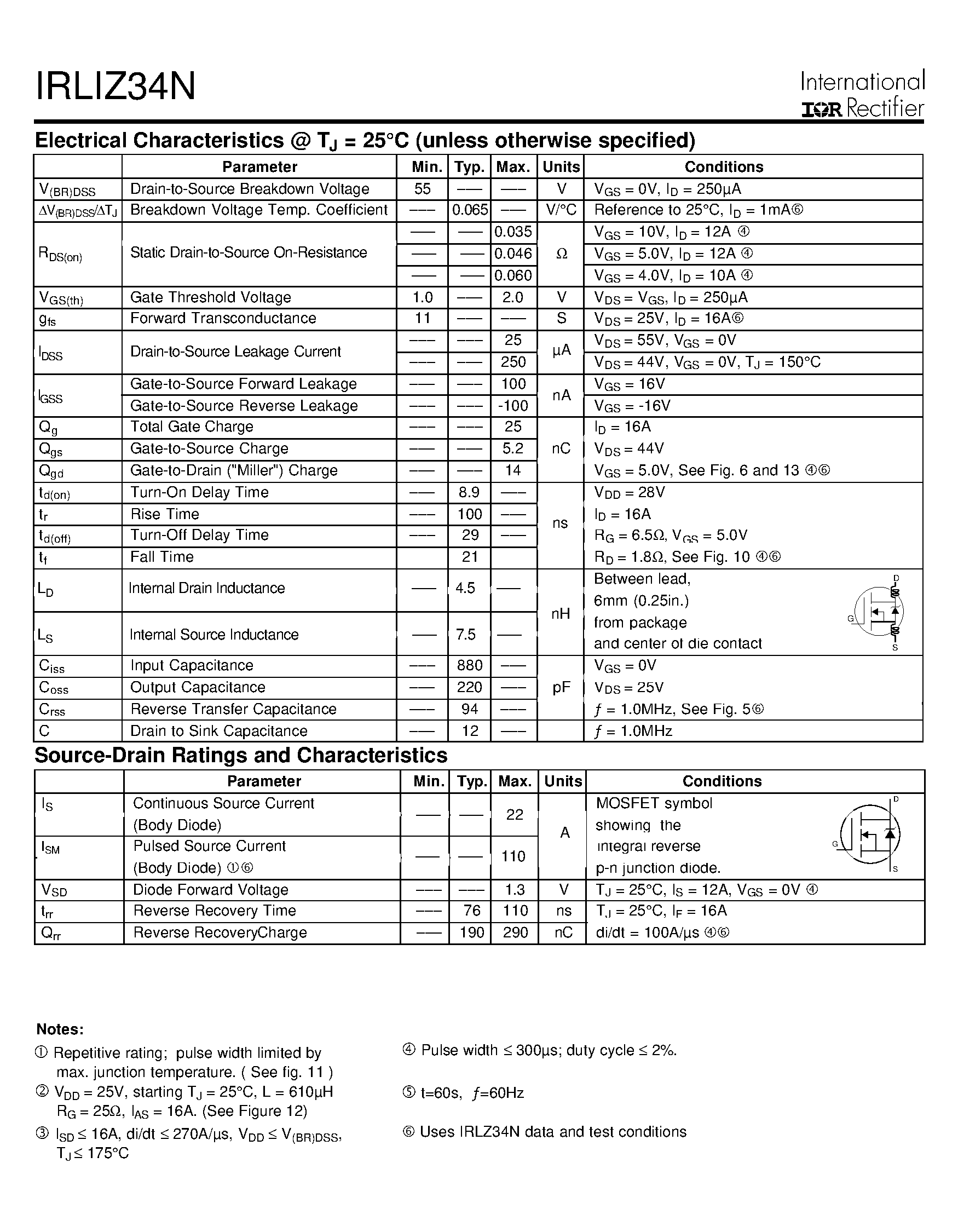 Даташит IRLIZ34N - POWER MOSFET страница 2