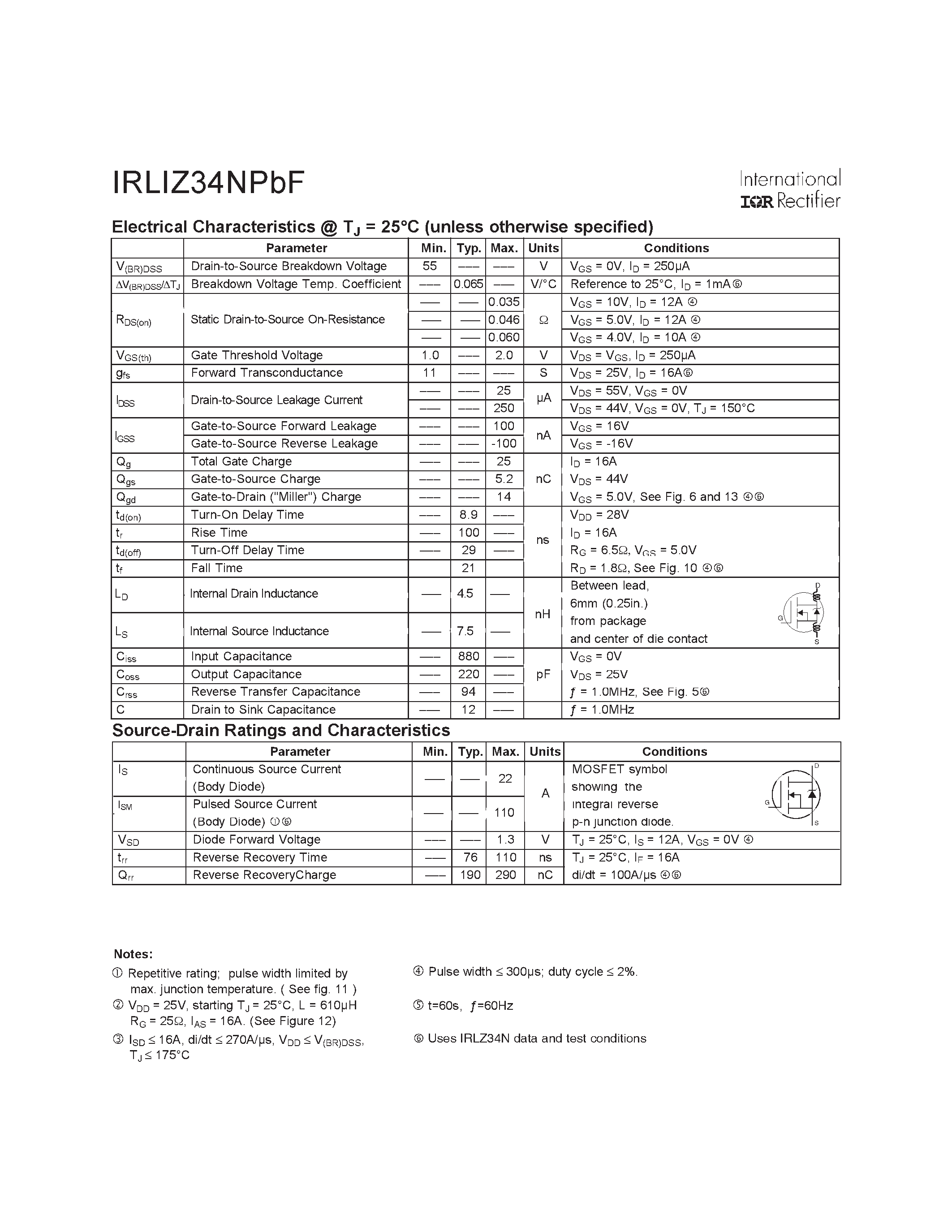 Даташит IRLIZ34NPBF - HEXFET Power MOSFET страница 2