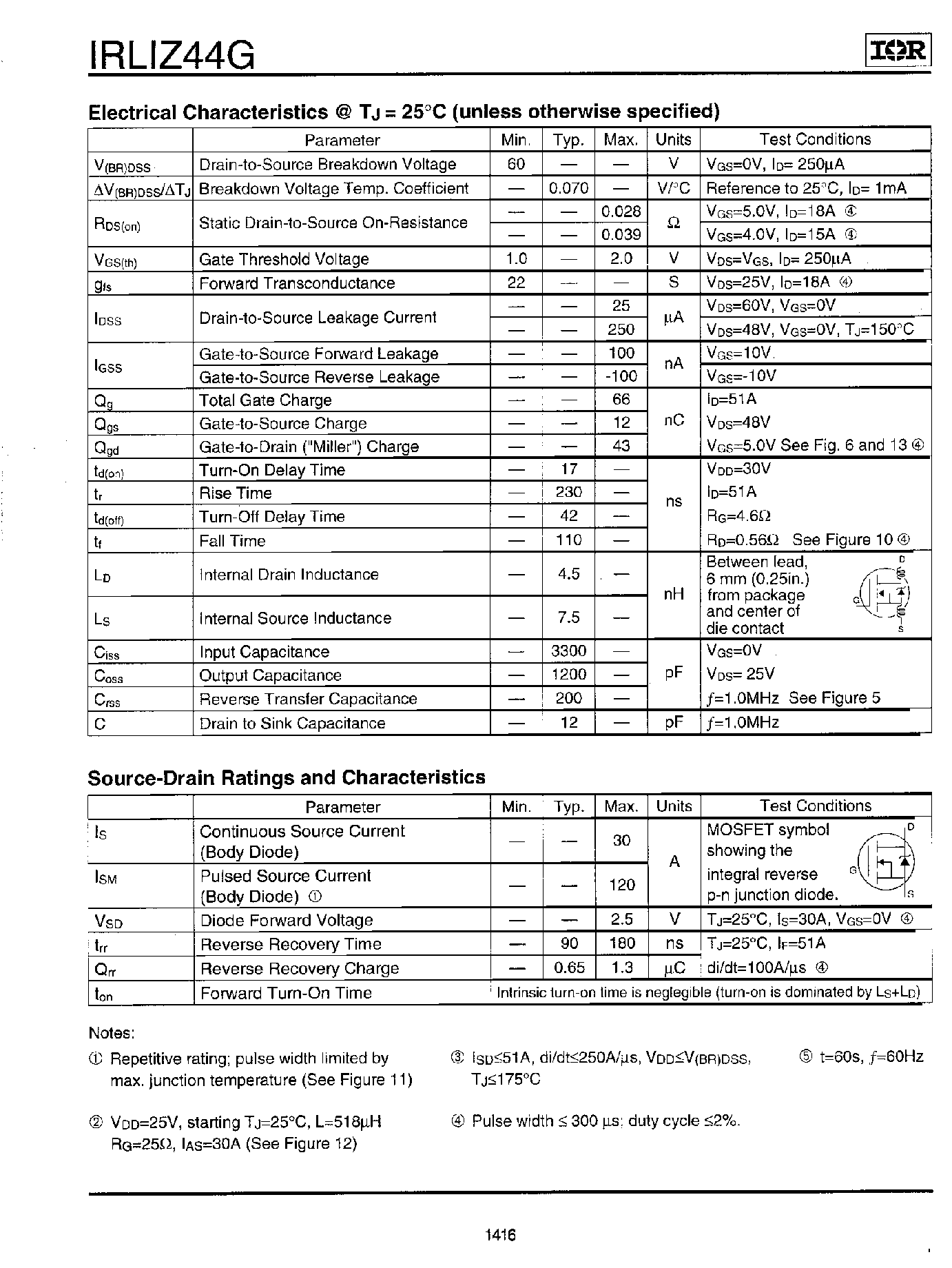 Даташит IRLIZ44G - POWER MOSFET страница 2