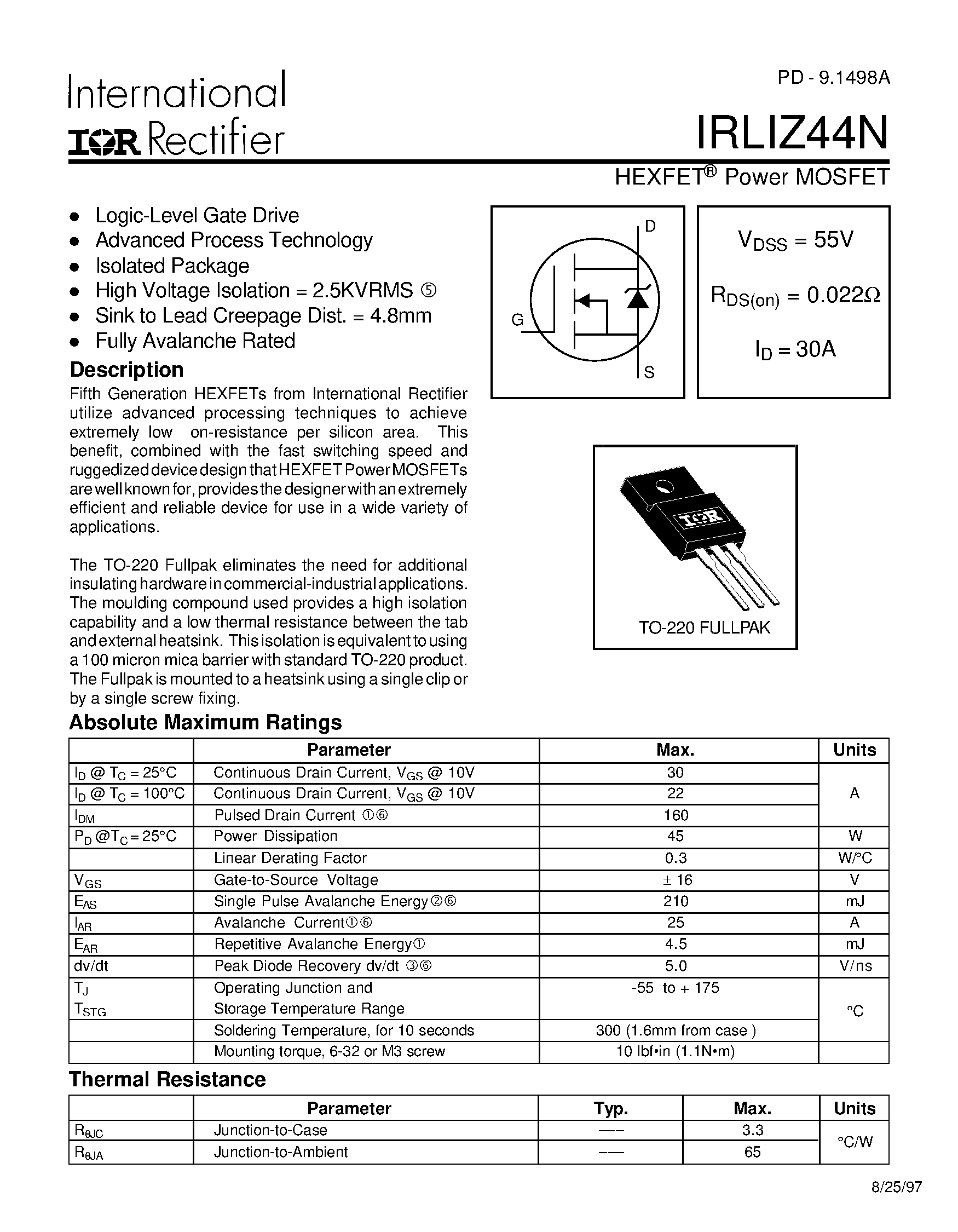Datasheet IRLIZ44N page 1 Datasheet IRLIZ44N - POWER MOSFET page 1