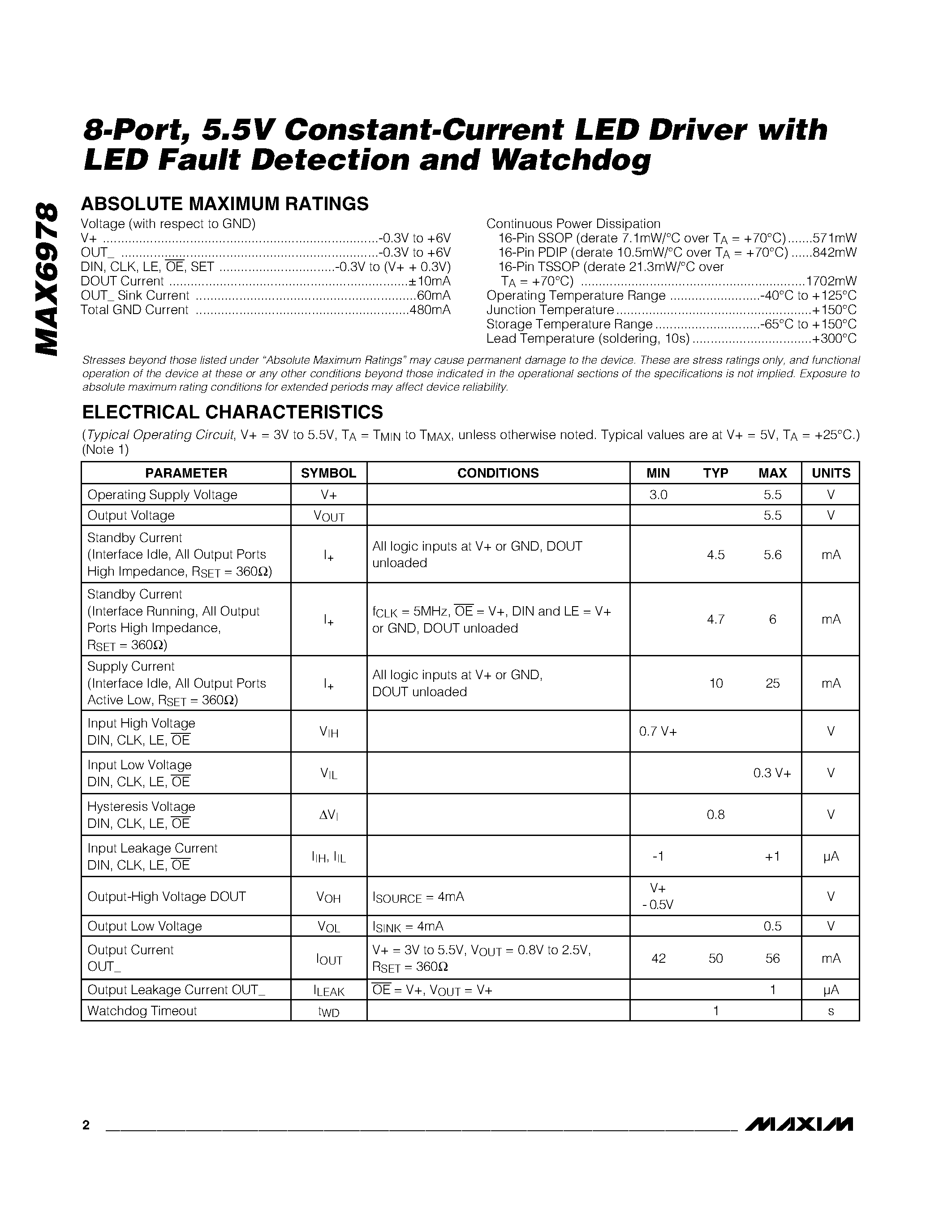 Datasheet MAX6978 - 5.5V Constant-Current LED Driver page 2