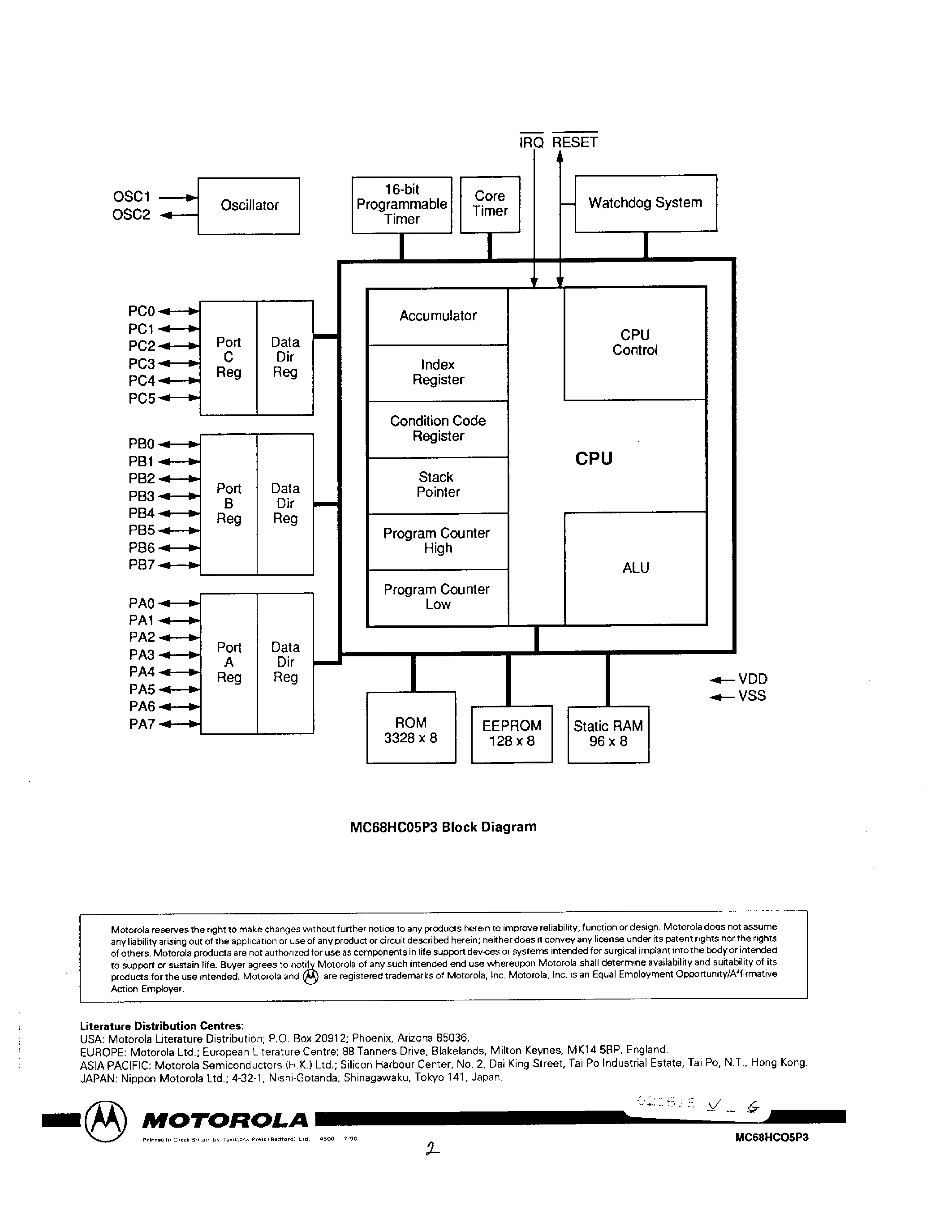 Datasheet MC68HC05P3 - microcomputer unit page 2