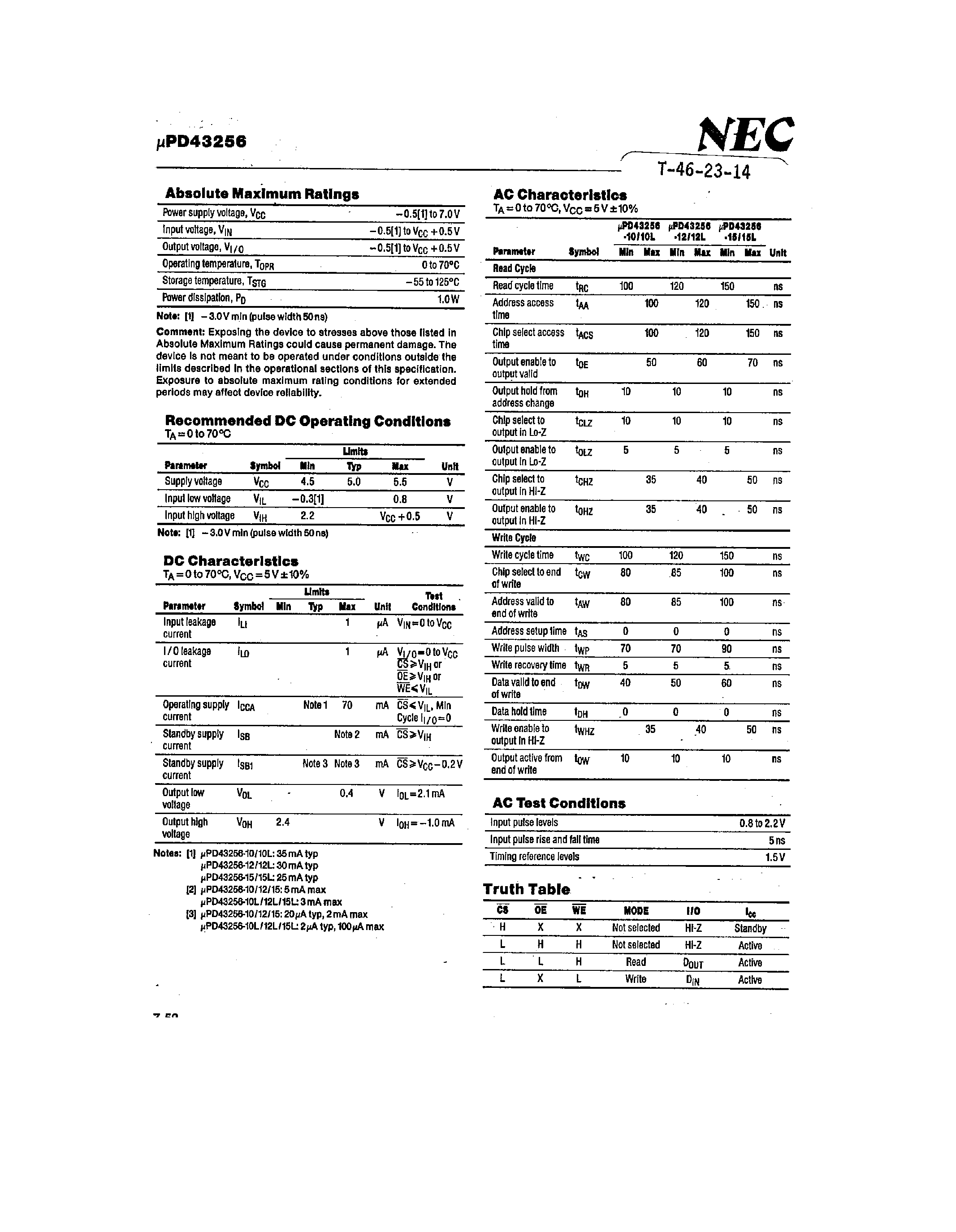 Datasheet UPD43256 - STATIC MIX-MOS RAM page 2