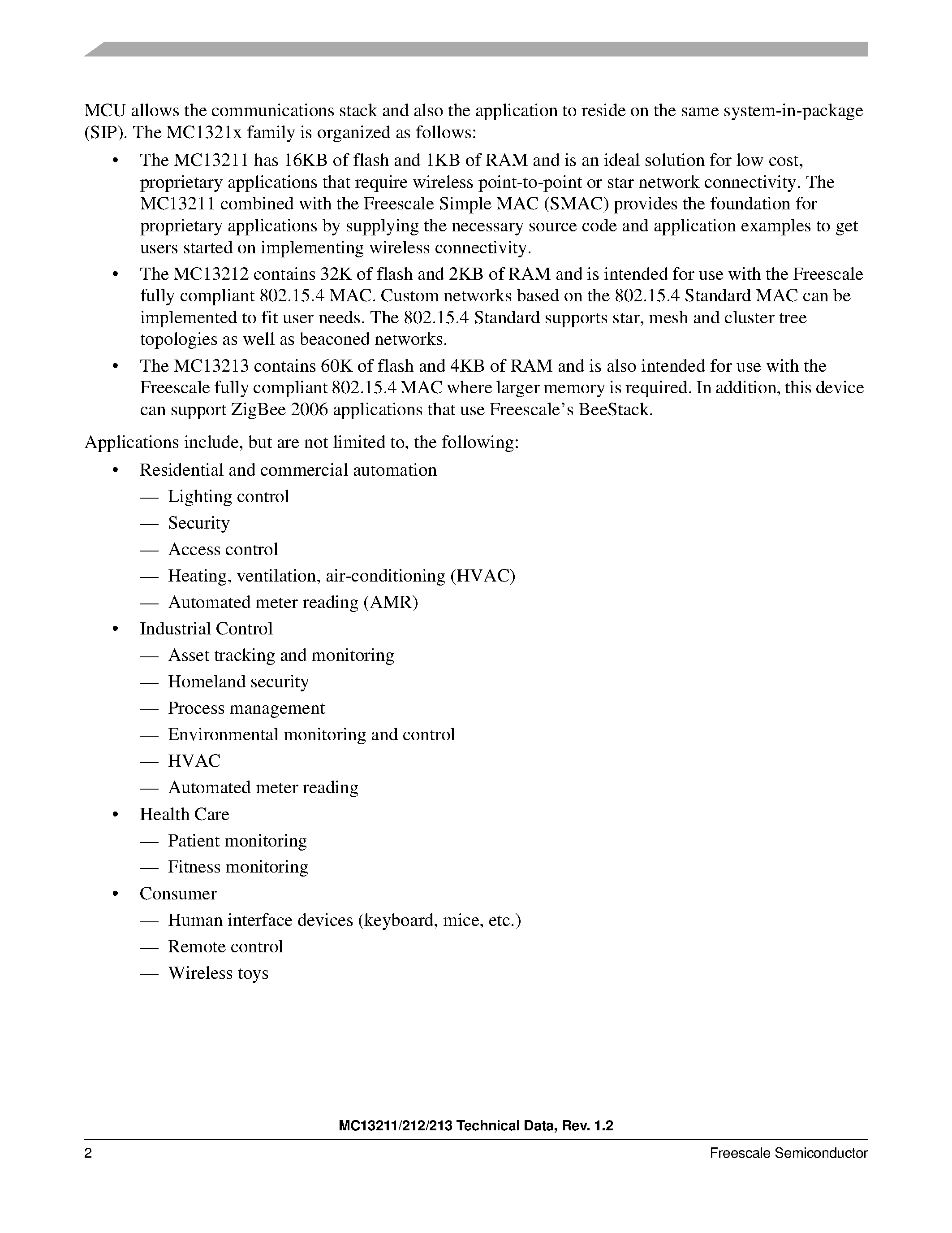 Даташит MC13211 - 2.4 GHz Low Power Transceiver страница 2