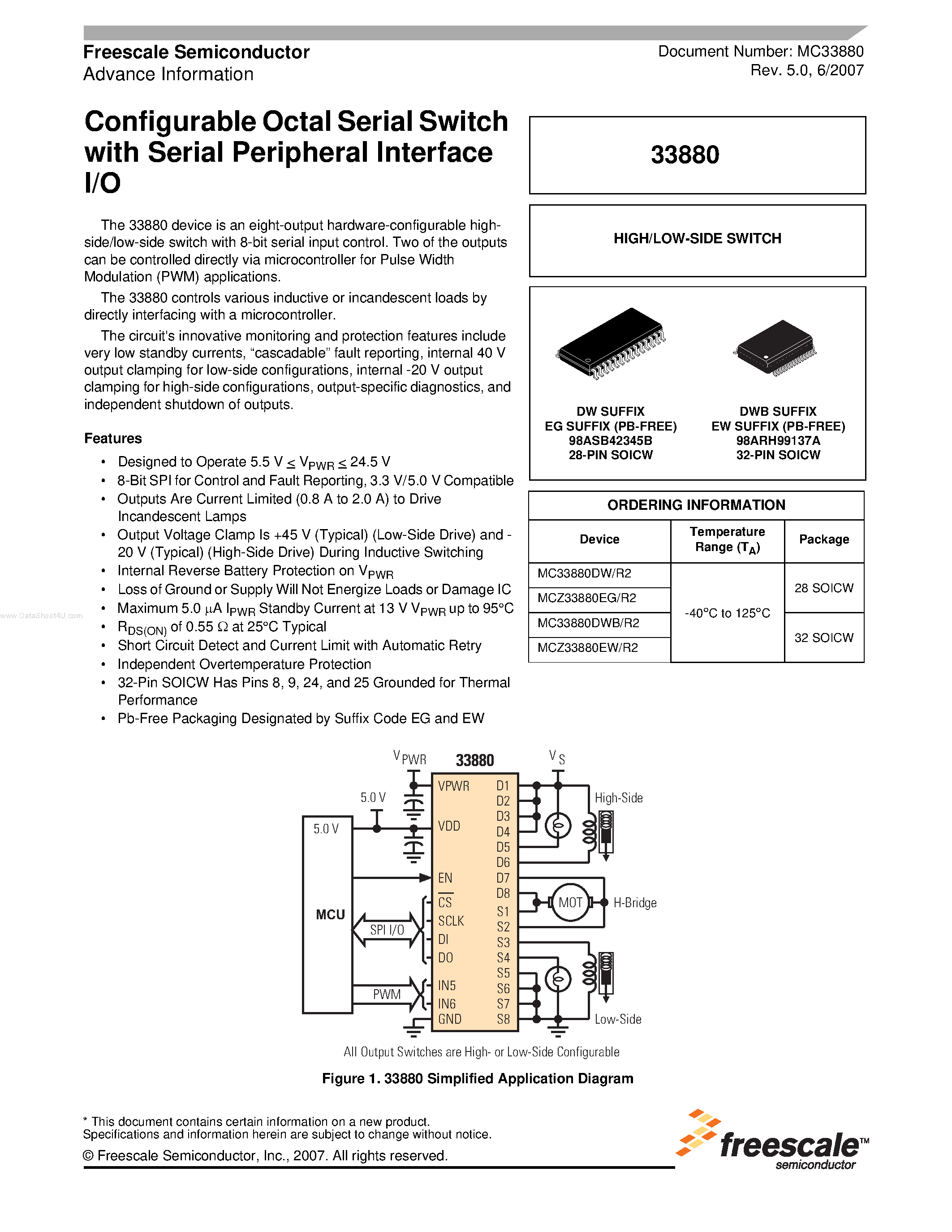 Datasheet MCZ33880 page 1 Datasheet MCZ33880 - Configurable Octal Serial Switch page 1