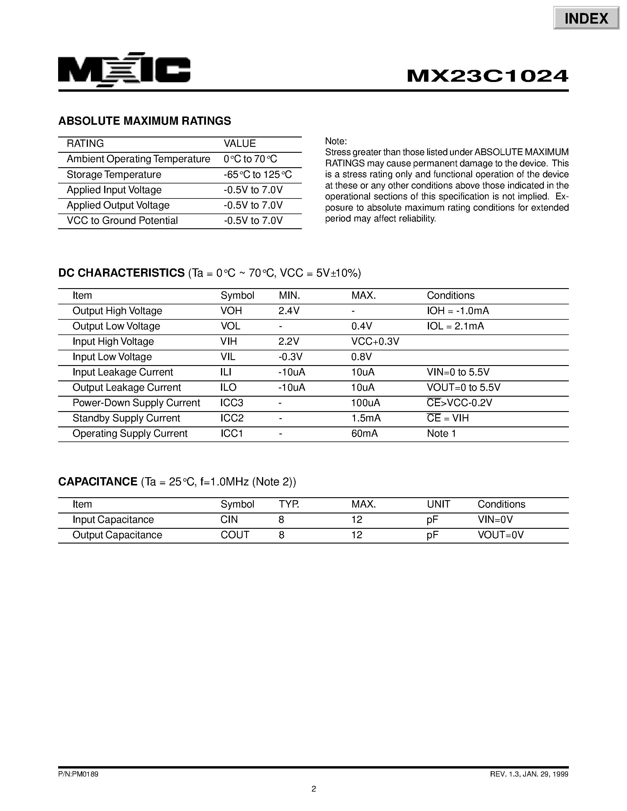 Datasheet MX23C1024 - 1M-BIT [64K x 16] CMOS MASK ROM page 2