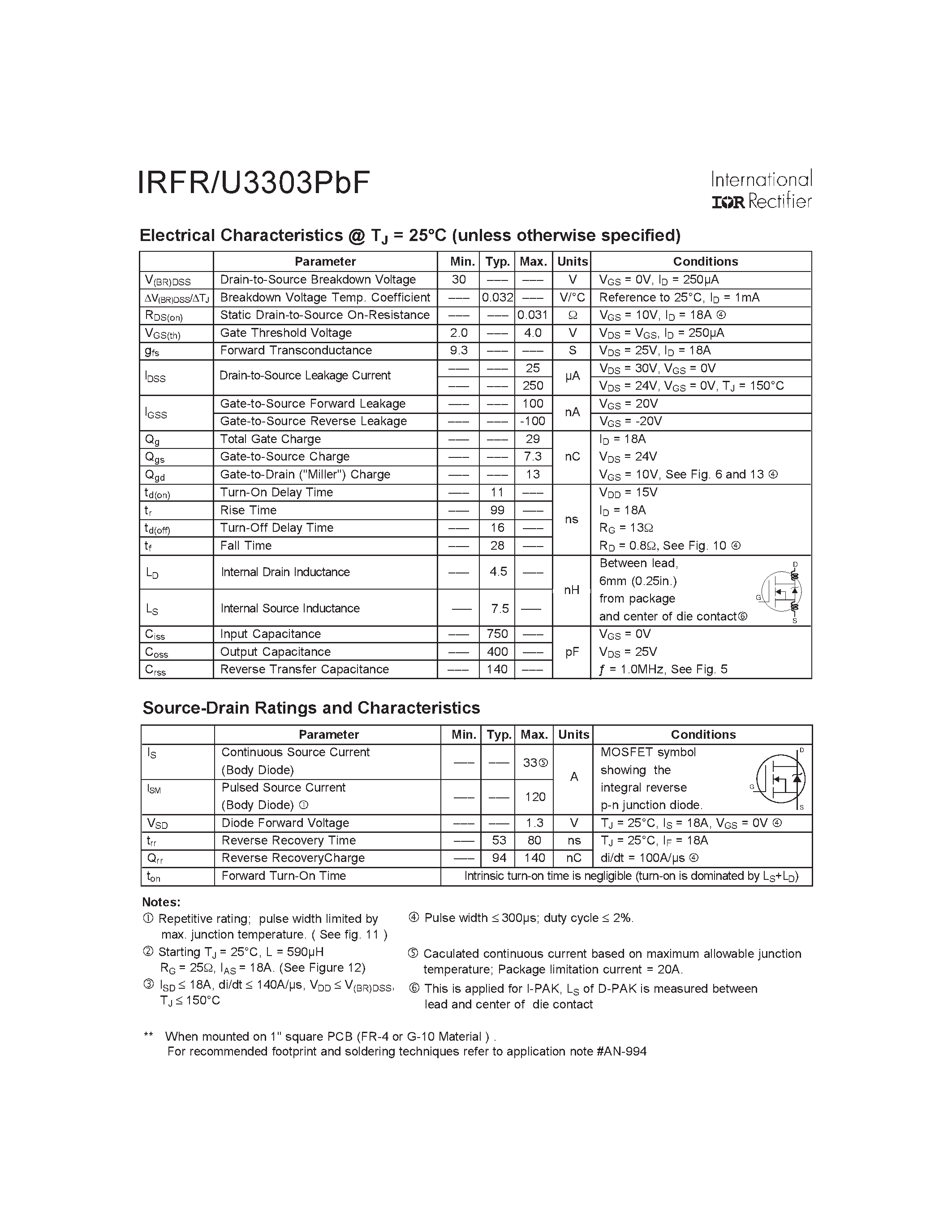 Datasheet IRFR3303PBF - HEXFET Power MOSFET page 2