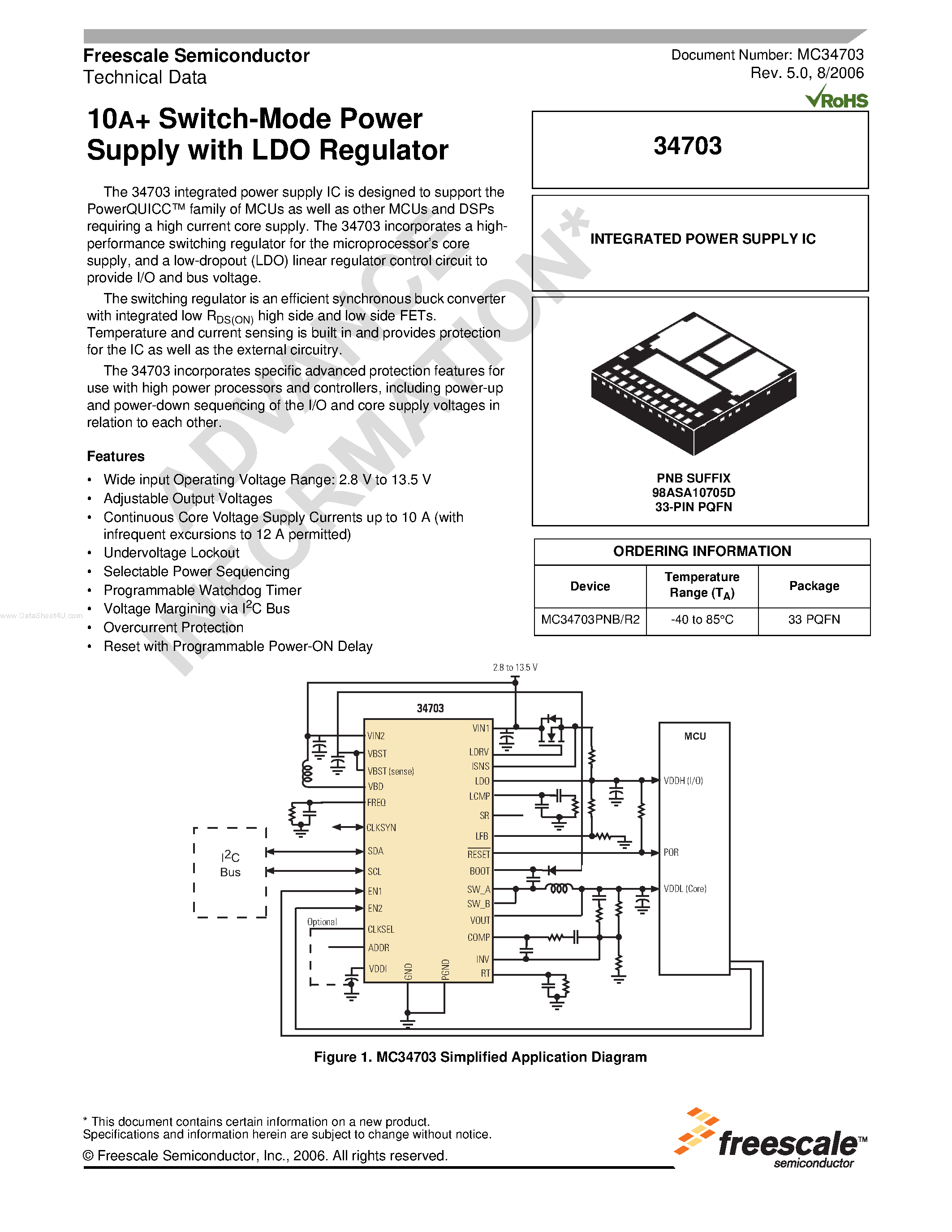 Datasheet MC34703 page 1 Datasheet MC34703 - Switch-Mode Power Supply page 1