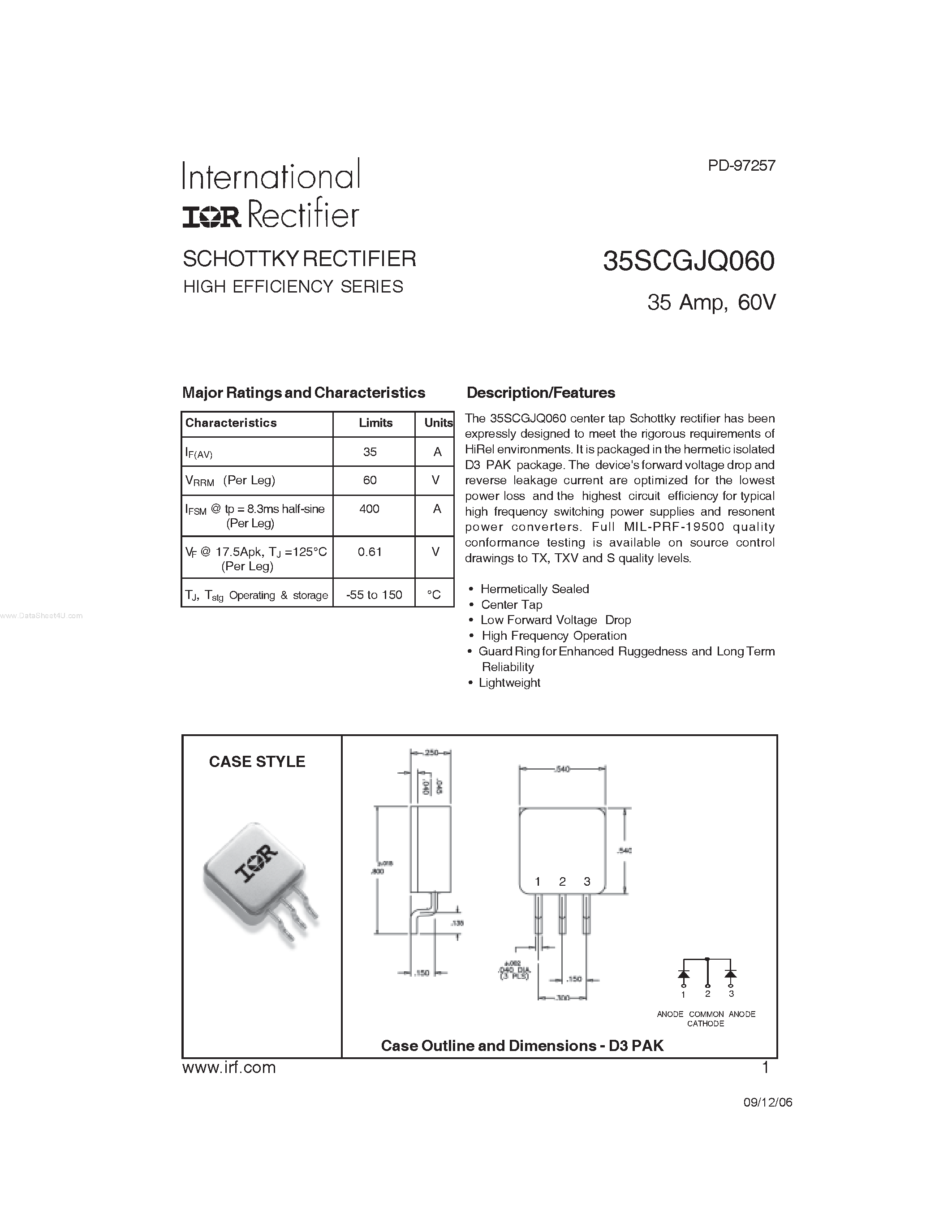 Datasheet 35SCGJQ060 page 1 Datasheet 35SCGJQ060 - SCHOTTKY RECTIFIER page 1