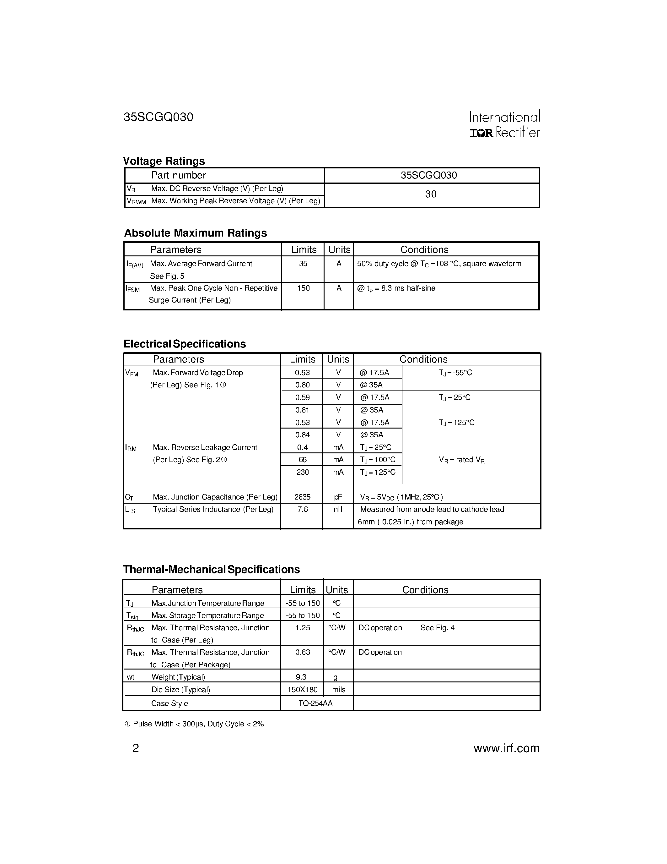 Datasheet 35SCGQ030 - SCHOTTKY RECTIFIER page 2