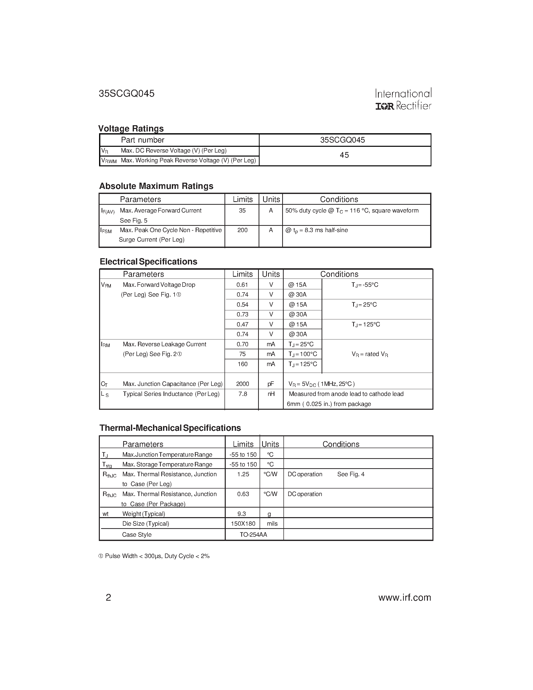 Datasheet 35SCGQ045 - SCHOTTKY RECTIFIER page 2