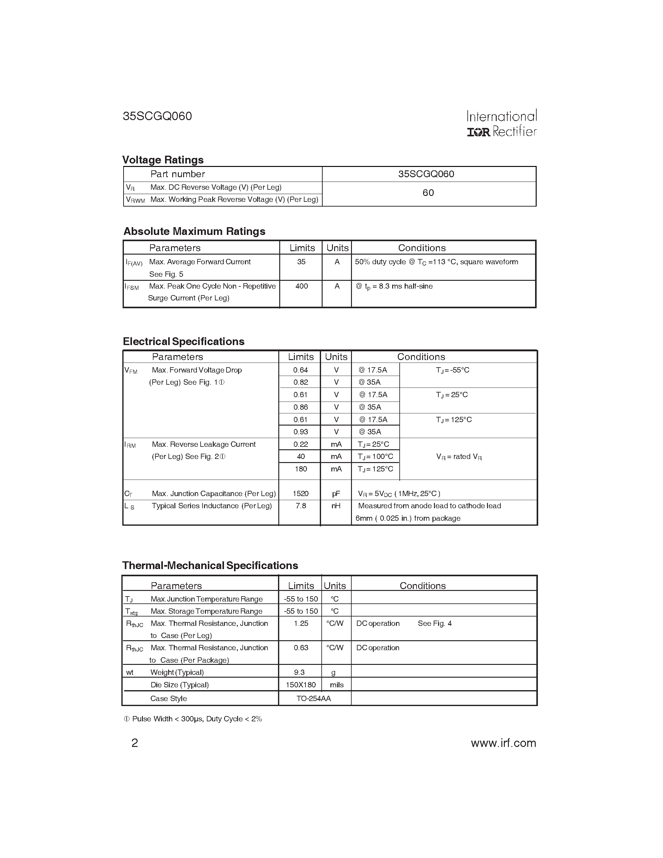 Datasheet 35SCGQ060 - SCHOTTKY RECTIFIER page 2