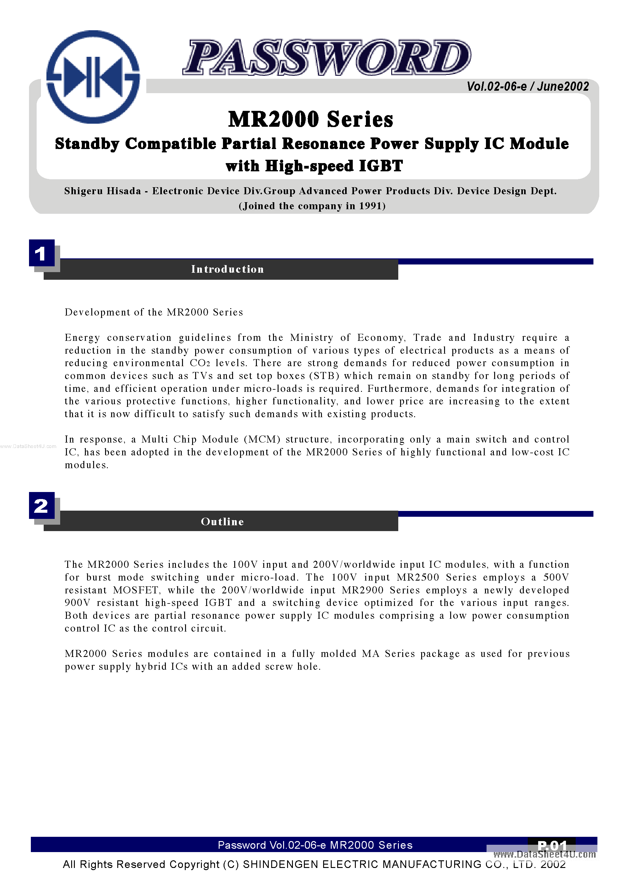 Datasheet MR2520 - (MR2000 Series) Partial Resonance Power Supply IC page 1