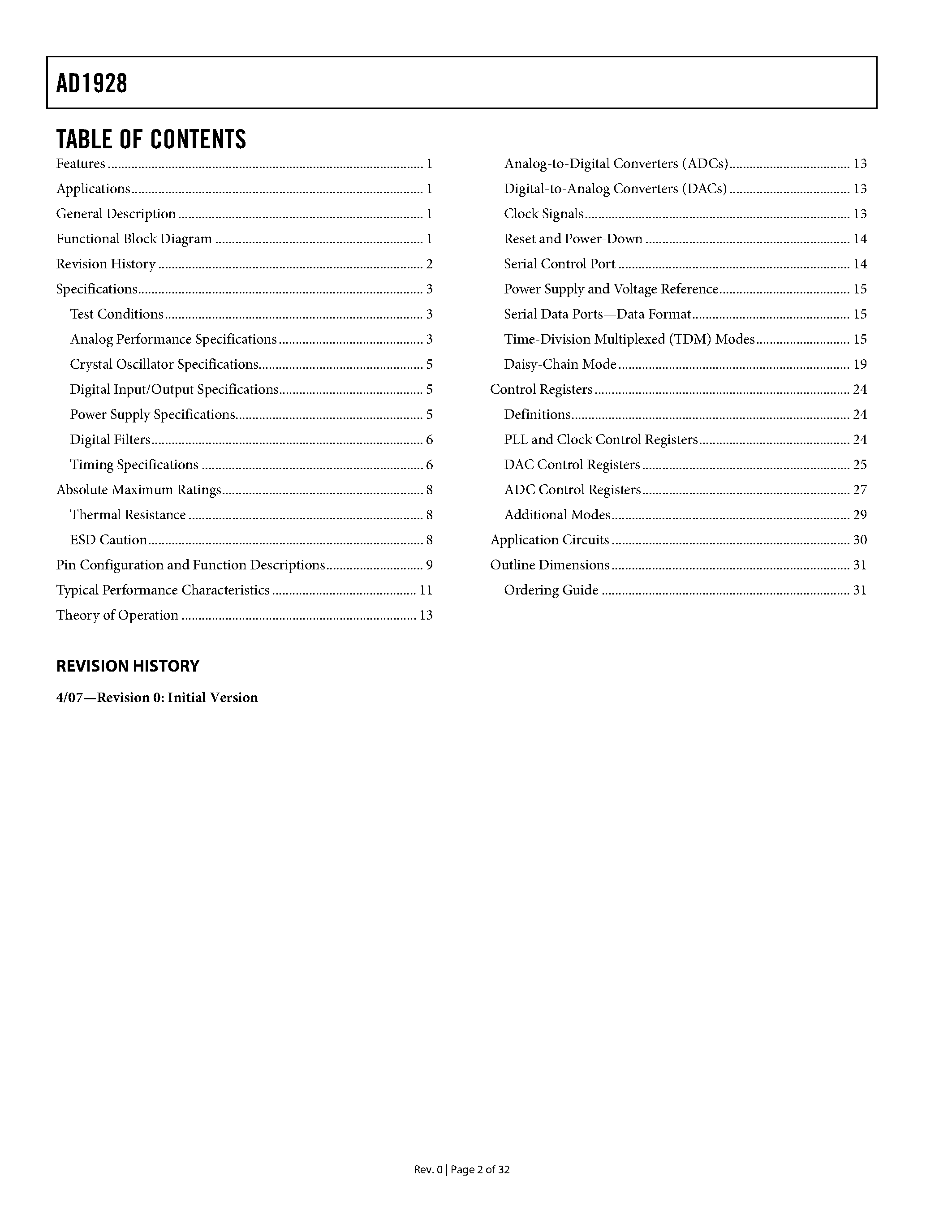 Datasheet AD1928 - 2 ADC/8 DAC page 2