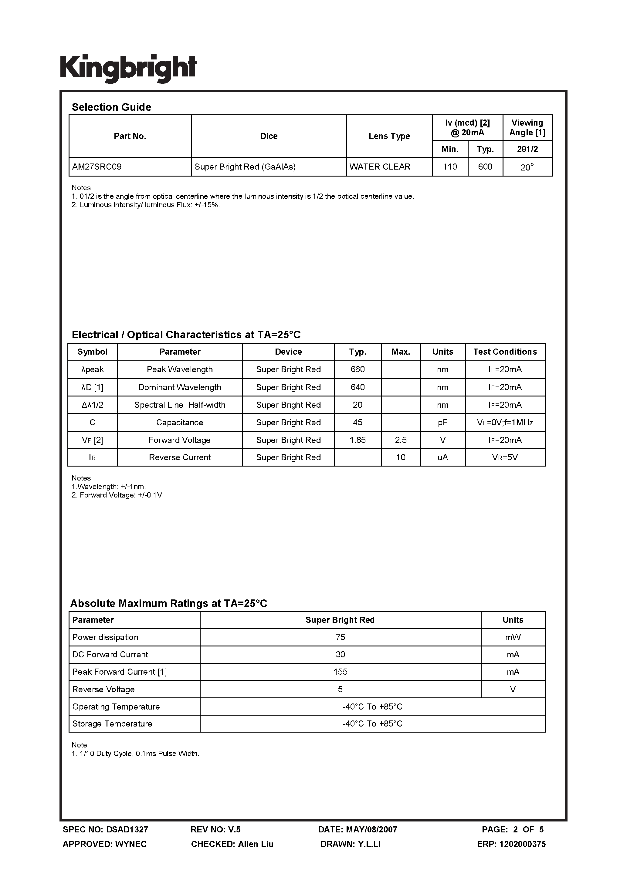 Datasheet AM27SRC09 - SUBMINIATURE SOLID STATE LAMP page 2
