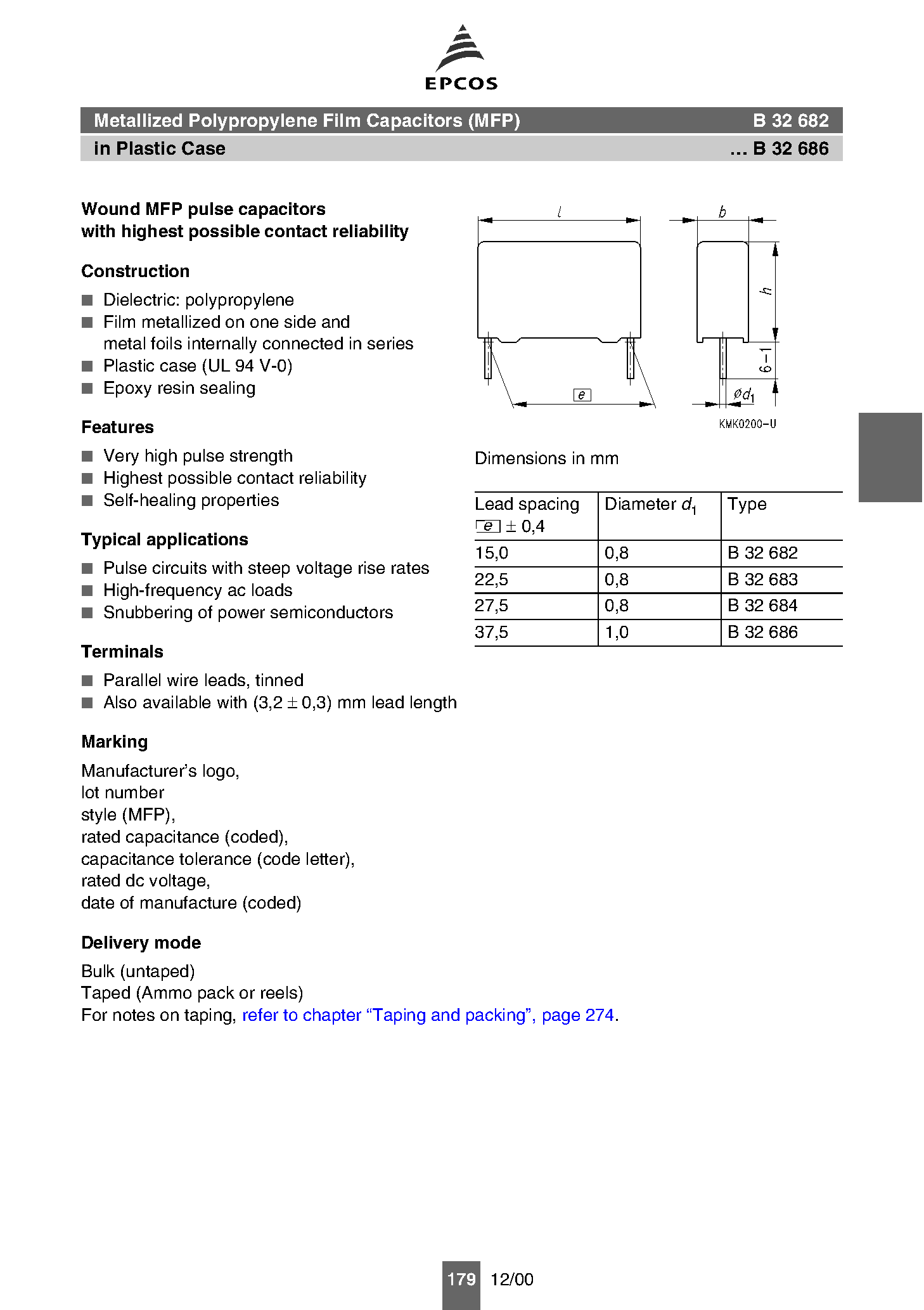Datasheet B32682 - (B32682 - B32684) Metallized Polypropylene Film Capacitors page 2