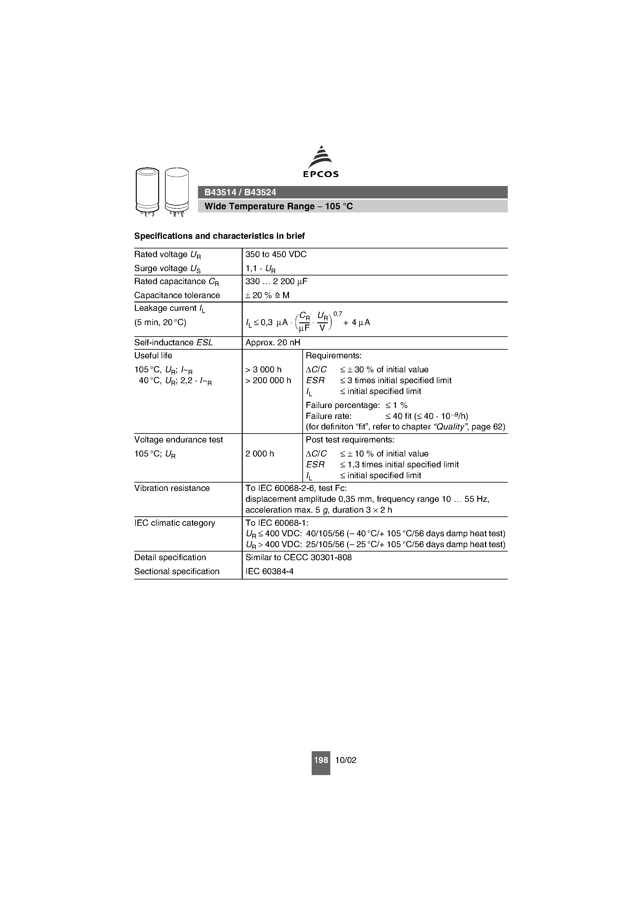 Datasheet B43514 - (B43514 / B43524) Capacitors page 2