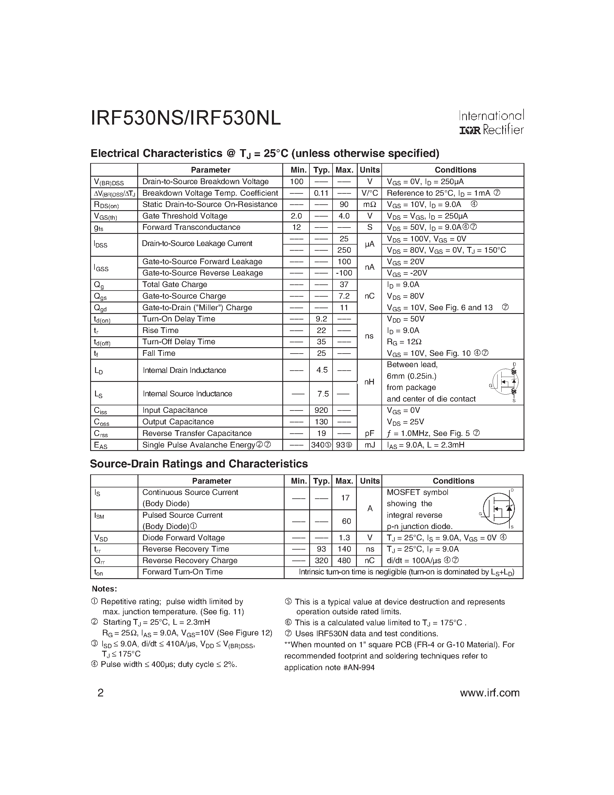 Datasheet IRF530NL - HEXFET Power MOSFET page 2