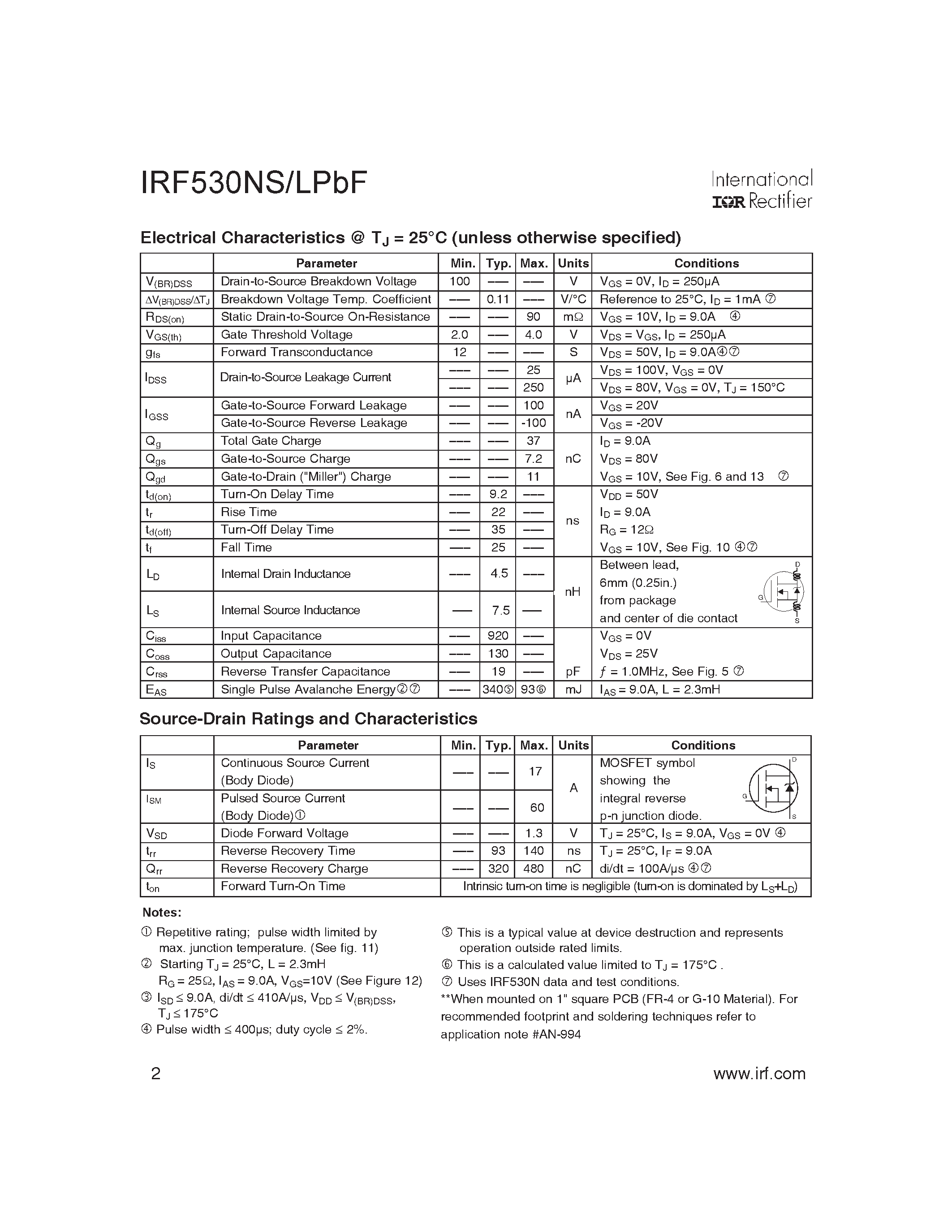 Datasheet IRF530NLPBF - HEXFET Power MOSFET page 2