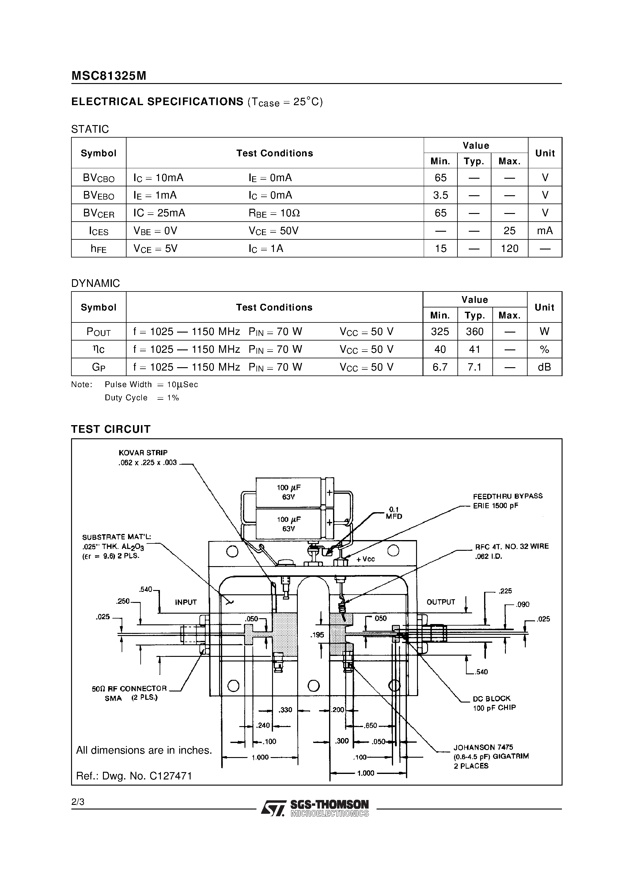 Datasheet MSC81325M - RF & MICROWAVE TRANSISTORS AVIONICS APPLICATIONS page 2