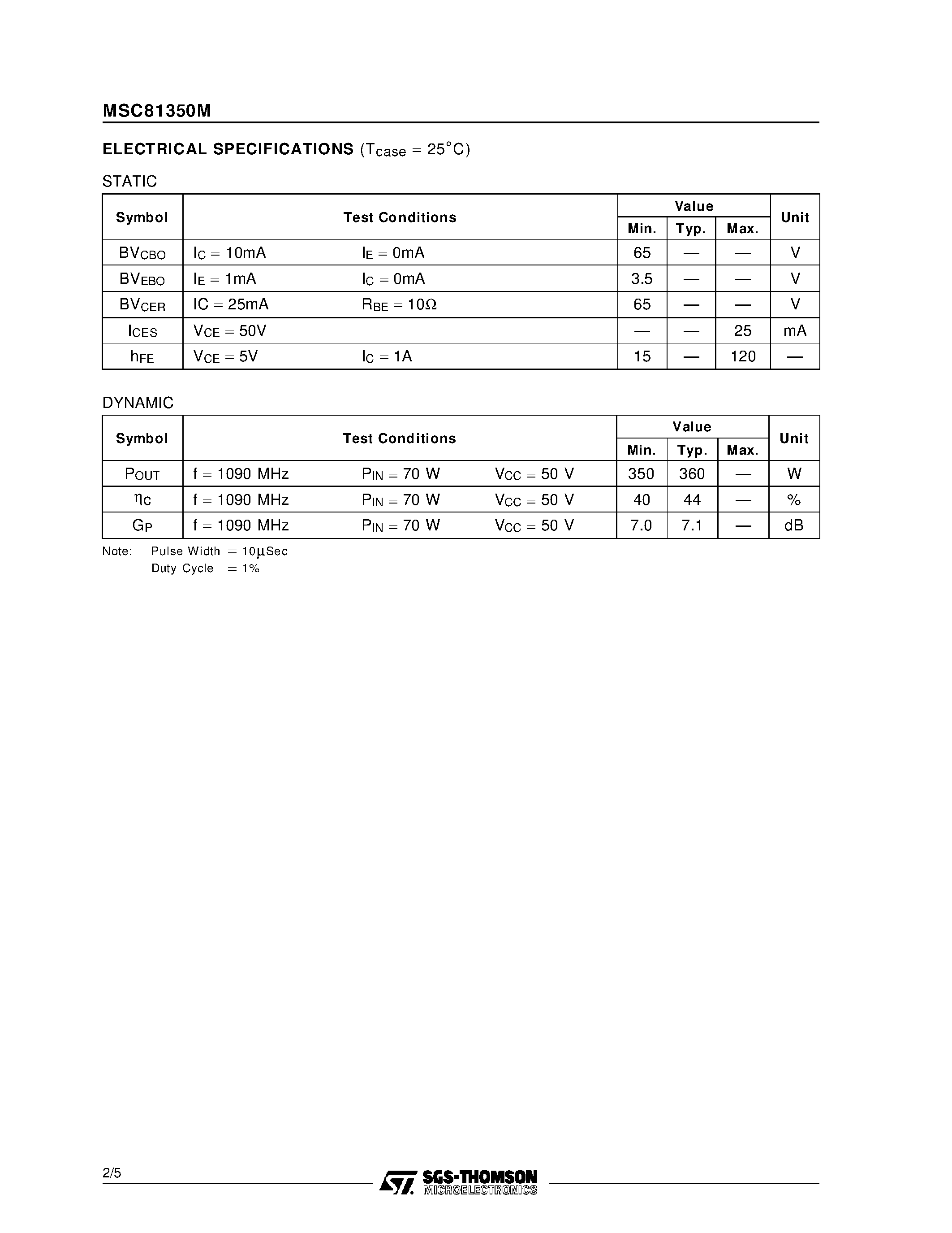 Datasheet MSC81350M - RF & MICROWAVE TRANSISTORS AVIONICS APPLICATIONS page 2