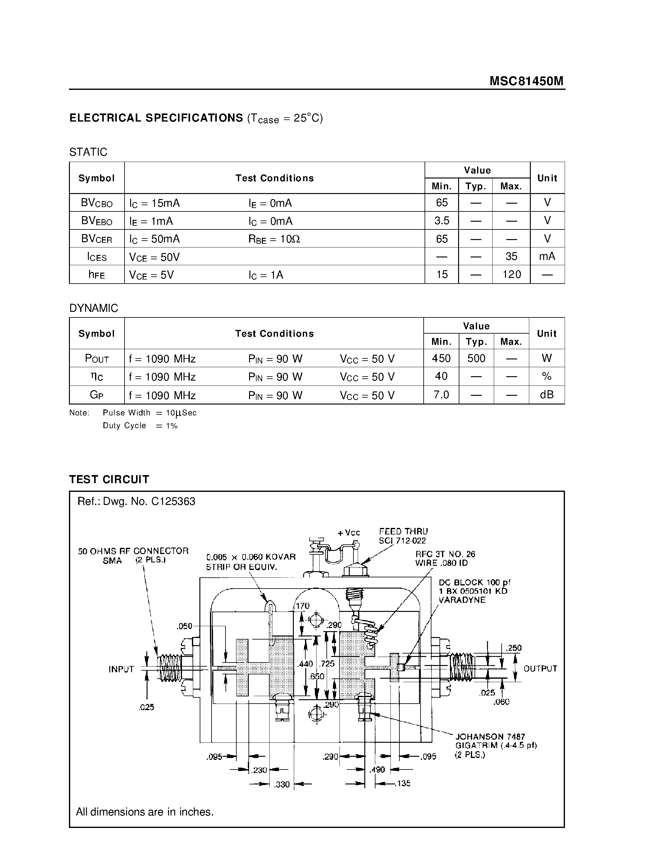 Datasheet MSC81450M - RF & MICROWAVE TRANSISTORS AVIONICS APPLICATIONS page 2