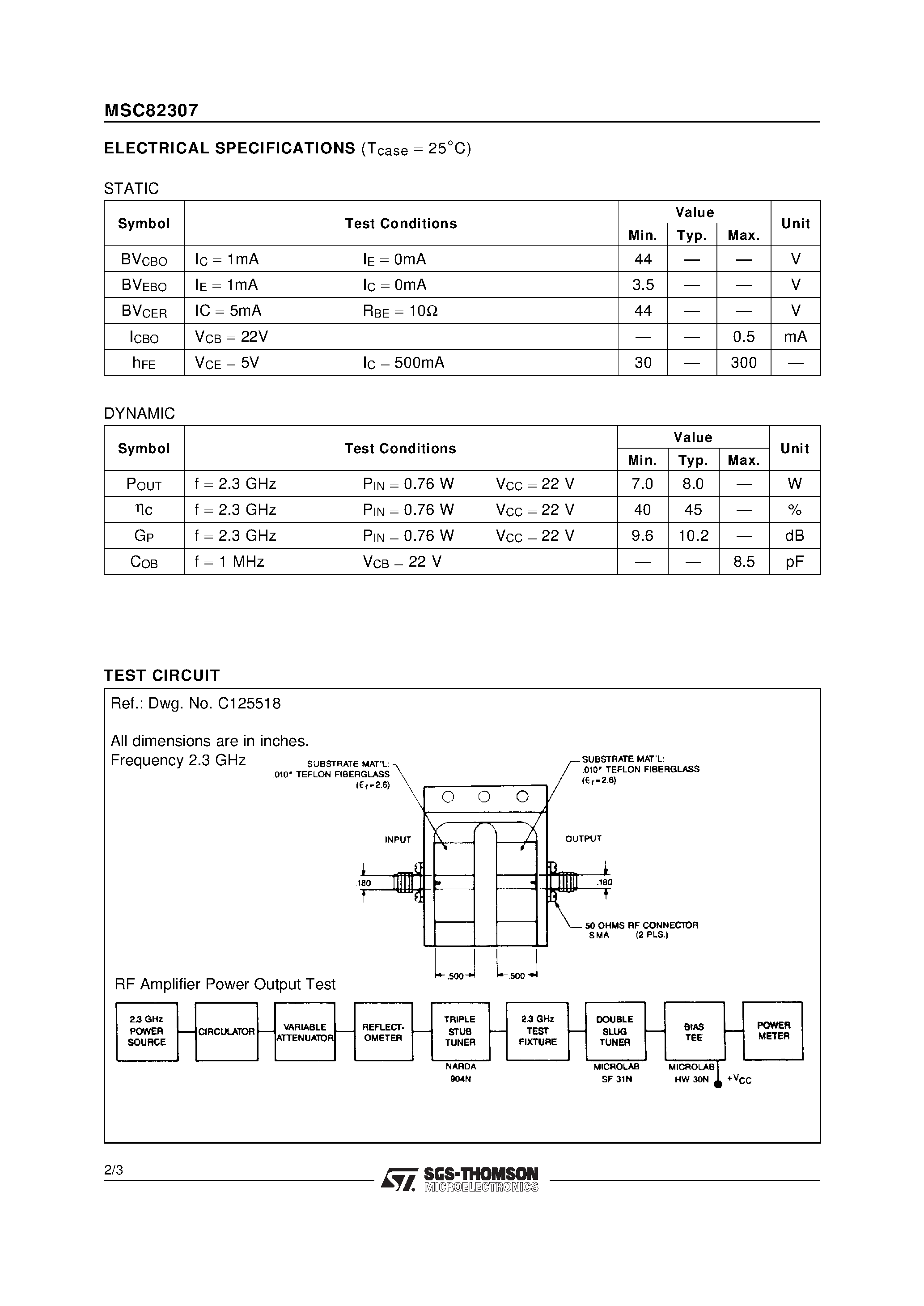 Datasheet MSC82307 - RF & MICROWAVE TRANSISTORS GENERAL PURPOSE AMPLIFIER APPLICATIONS page 2
