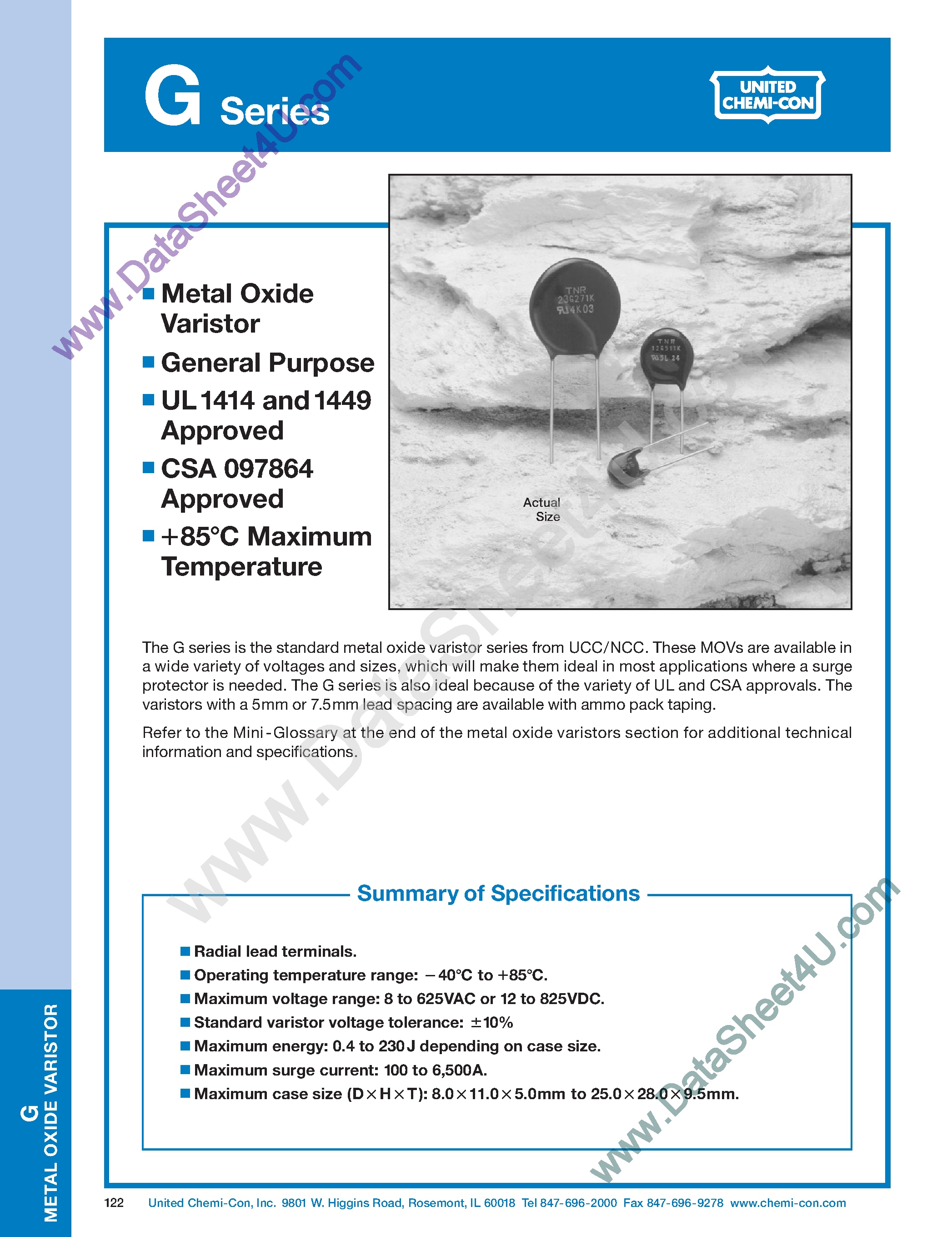 Datasheet TNR12G471K - G Series / Metal Oxide Varistors page 1