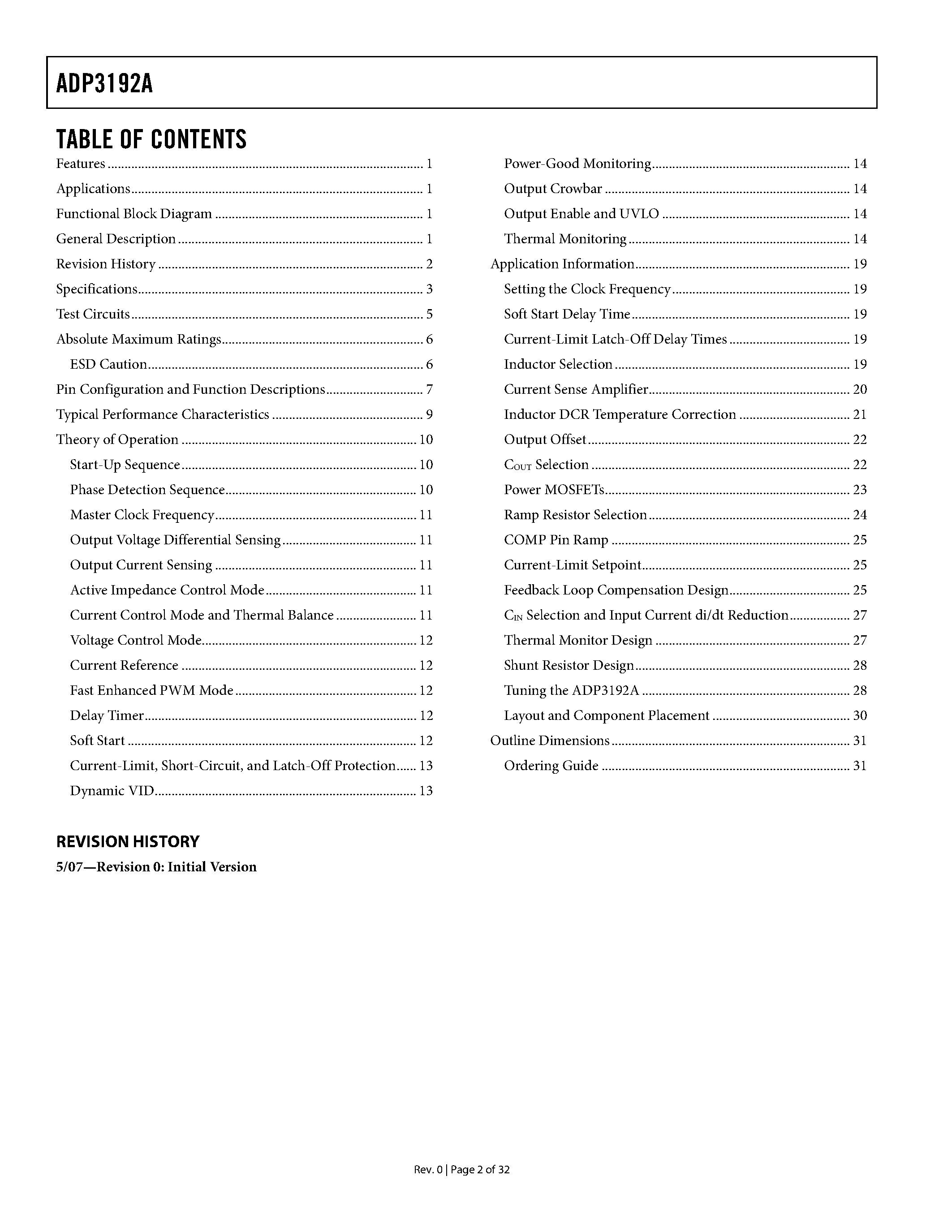Datasheet ADP3192A - 8-Bit Programmable 2- to 4-Phase Synchronous Buck Controller page 2