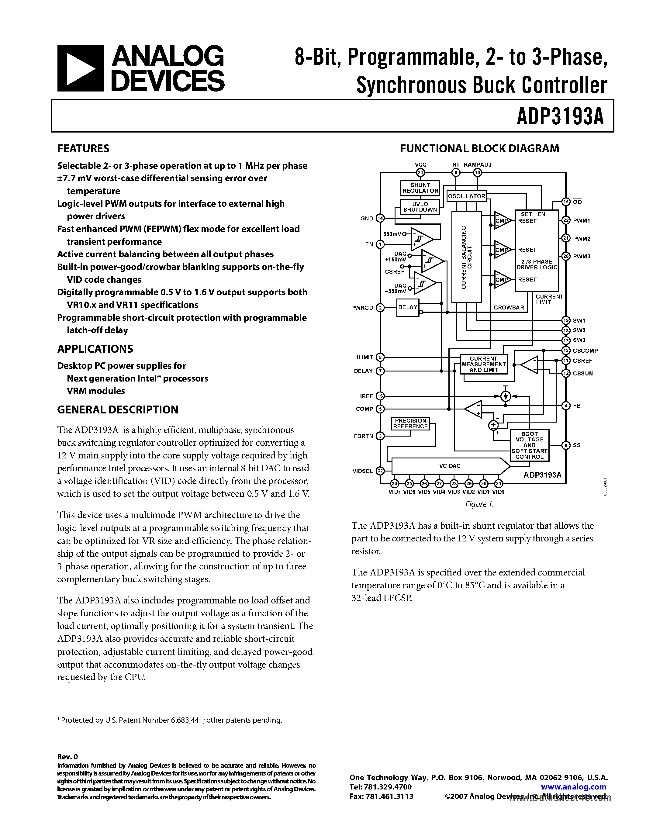 Datasheet ADP3193A - Synchronous Buck Controller page 1