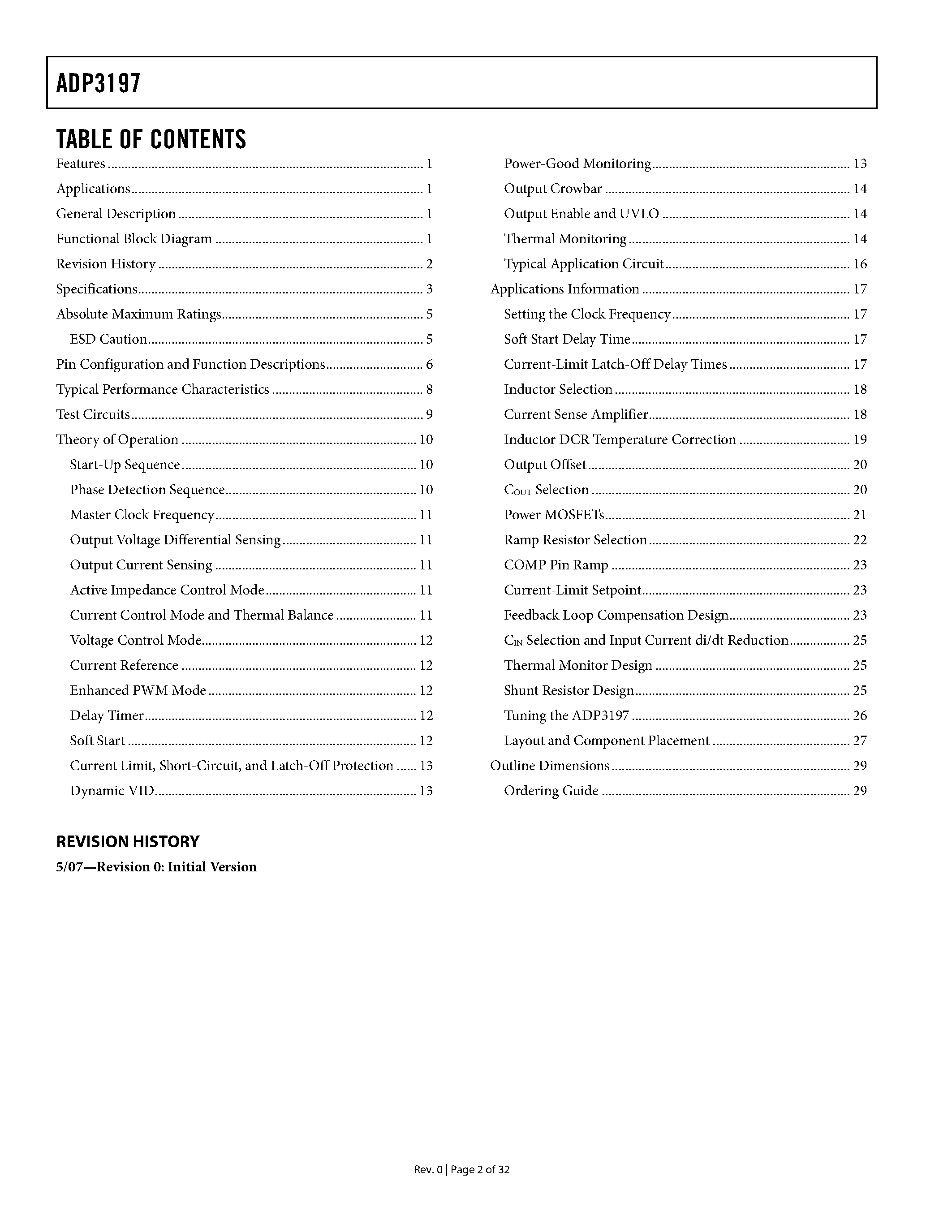 Datasheet ADP3197 - 6-Bit Programmable 2-/3-Phase Synchronous Buck Controller page 2