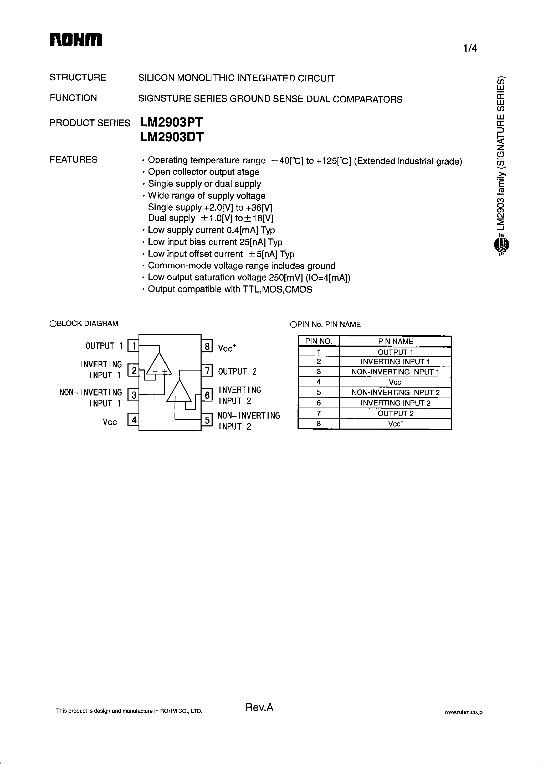 Datasheet LM2903DT - (LM2903DT / LM2903PT) SILICON MONNOLITHIC INTEGRATED CIRCUIT page 1