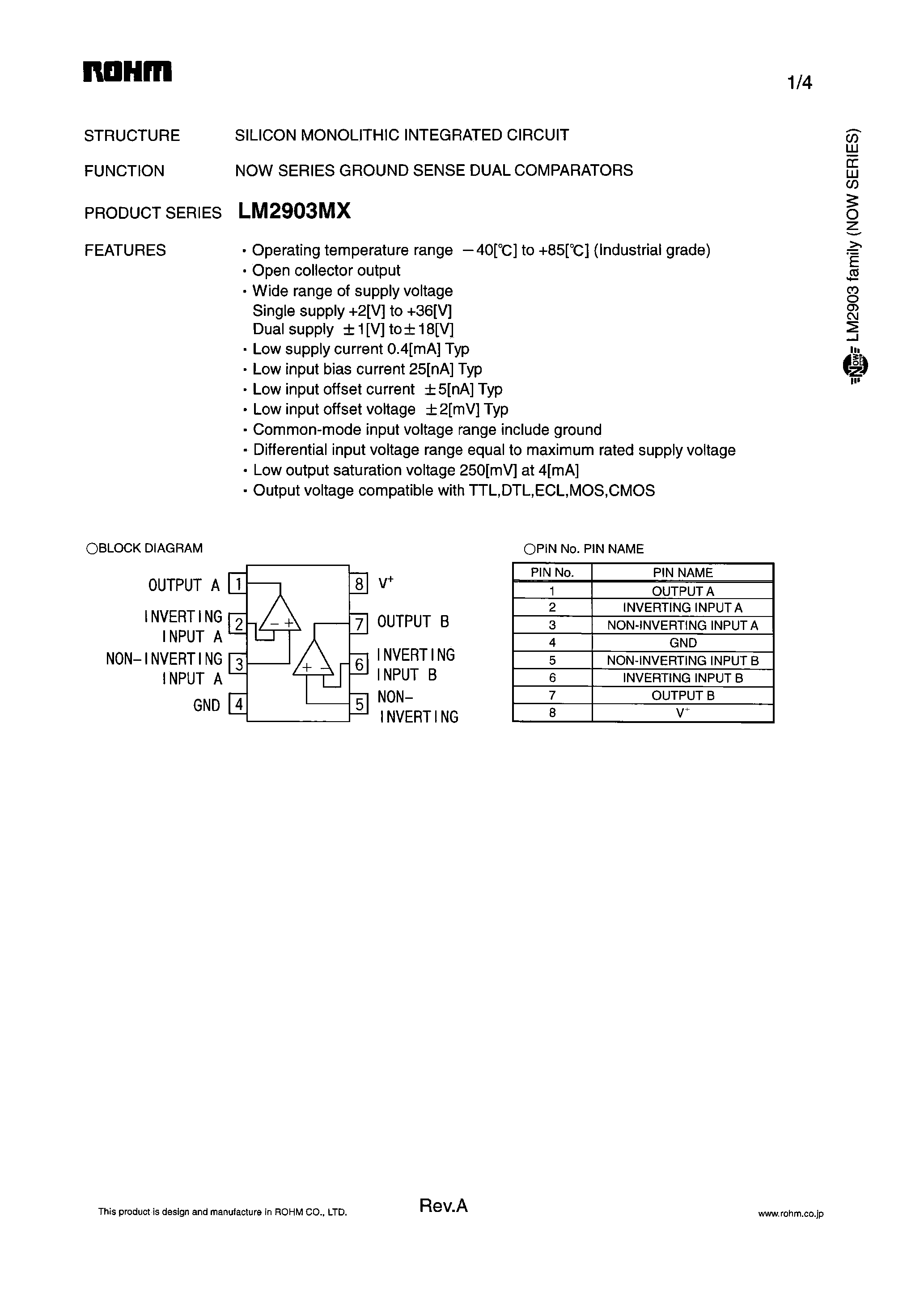 Datasheet LM2903MX page 1 Datasheet LM2903MX - SILICON MONNOLITHIC INTEGRATED CIRCUIT page 1