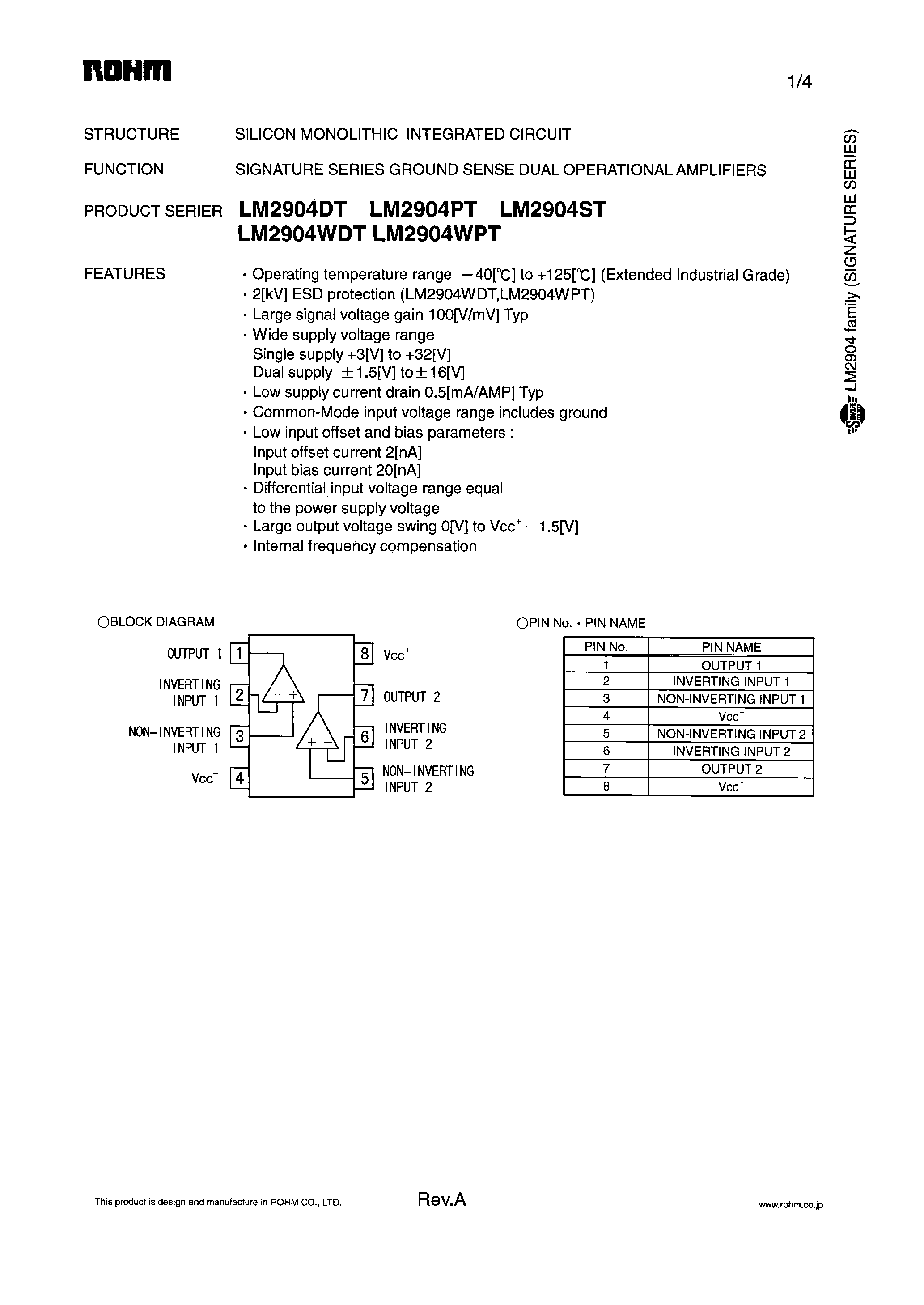 Даташит LM2904DT - (LM2904xx) SILICON MONNOLITHIC INTEGRATED CIRCUIT страница 1