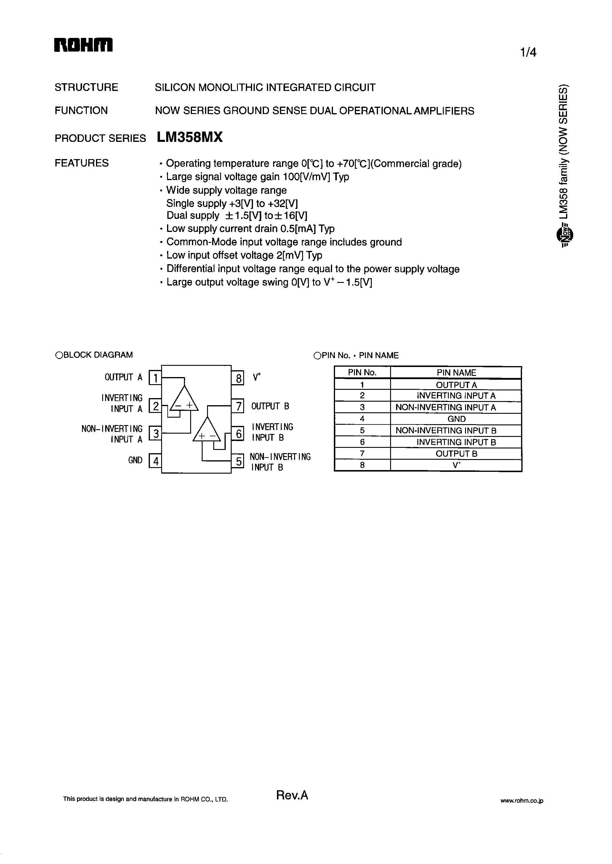 Datasheet LM358MX - SILICON MONNOLITHIC INTEGRATED CIRCUIT page 1