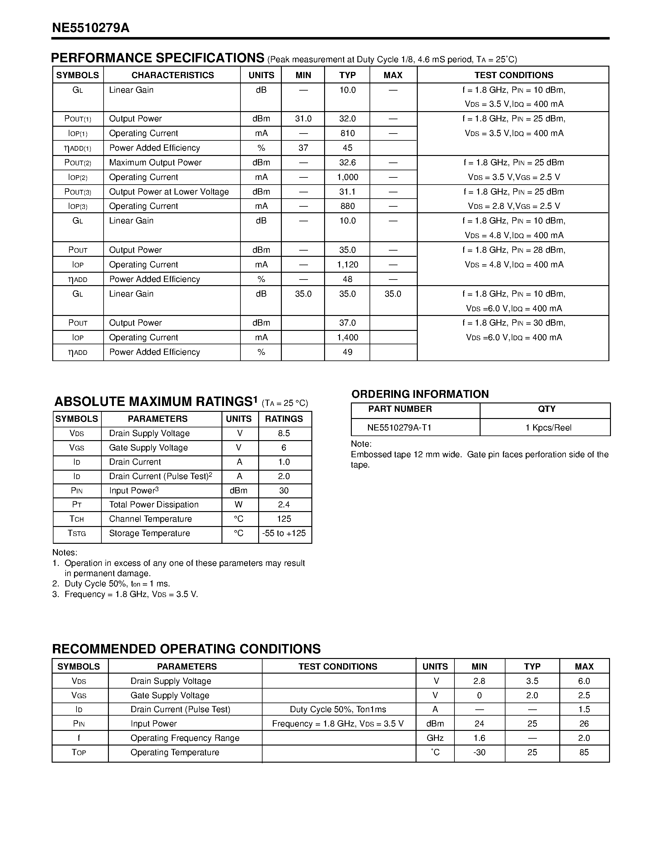 Datasheet NE5510279A - 3.5V OPERATION SILICON RF POWER MOSFET page 2