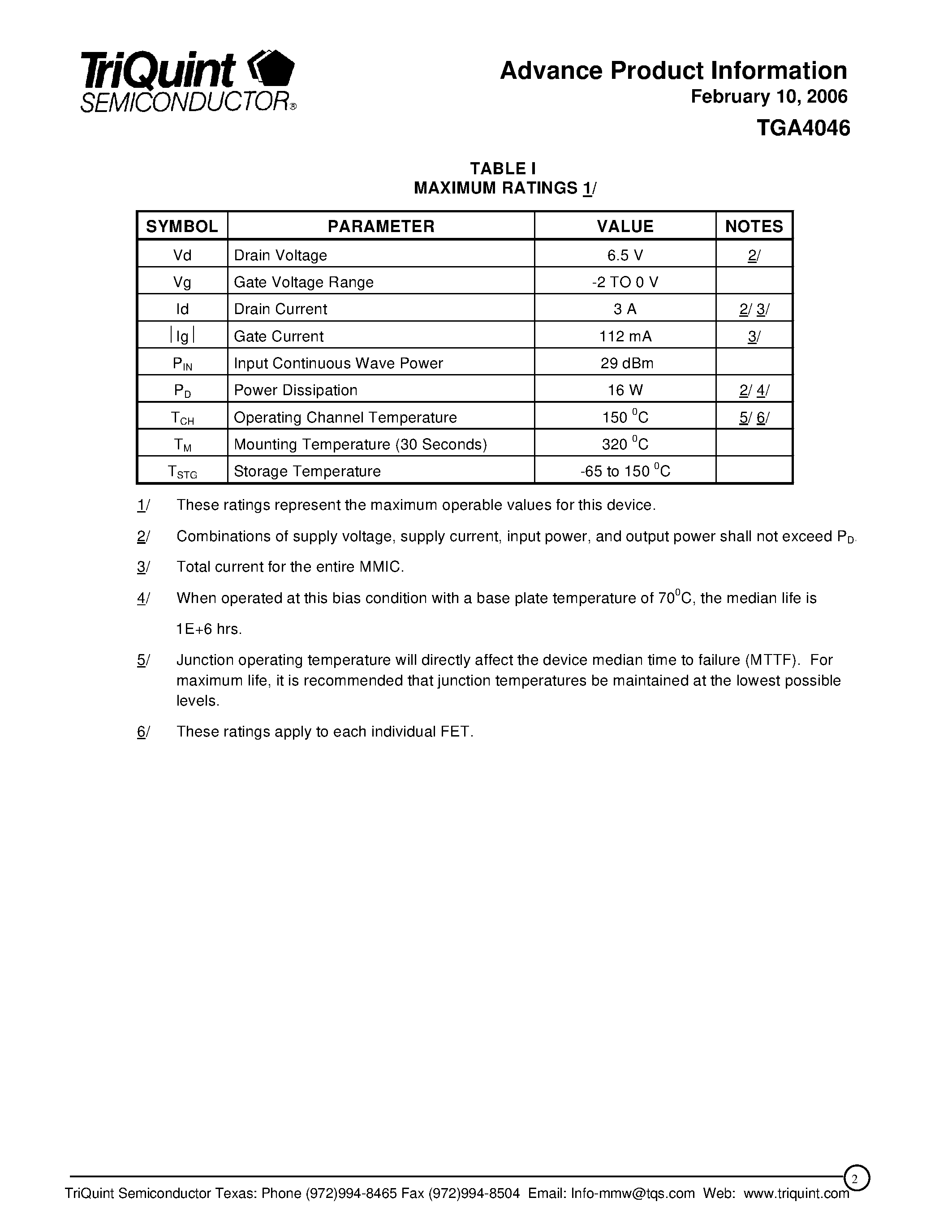 Даташит на микросхему TGA4046 страница 2 Даташит TGA4046 - Q-Band Driver Amplifier страница 2