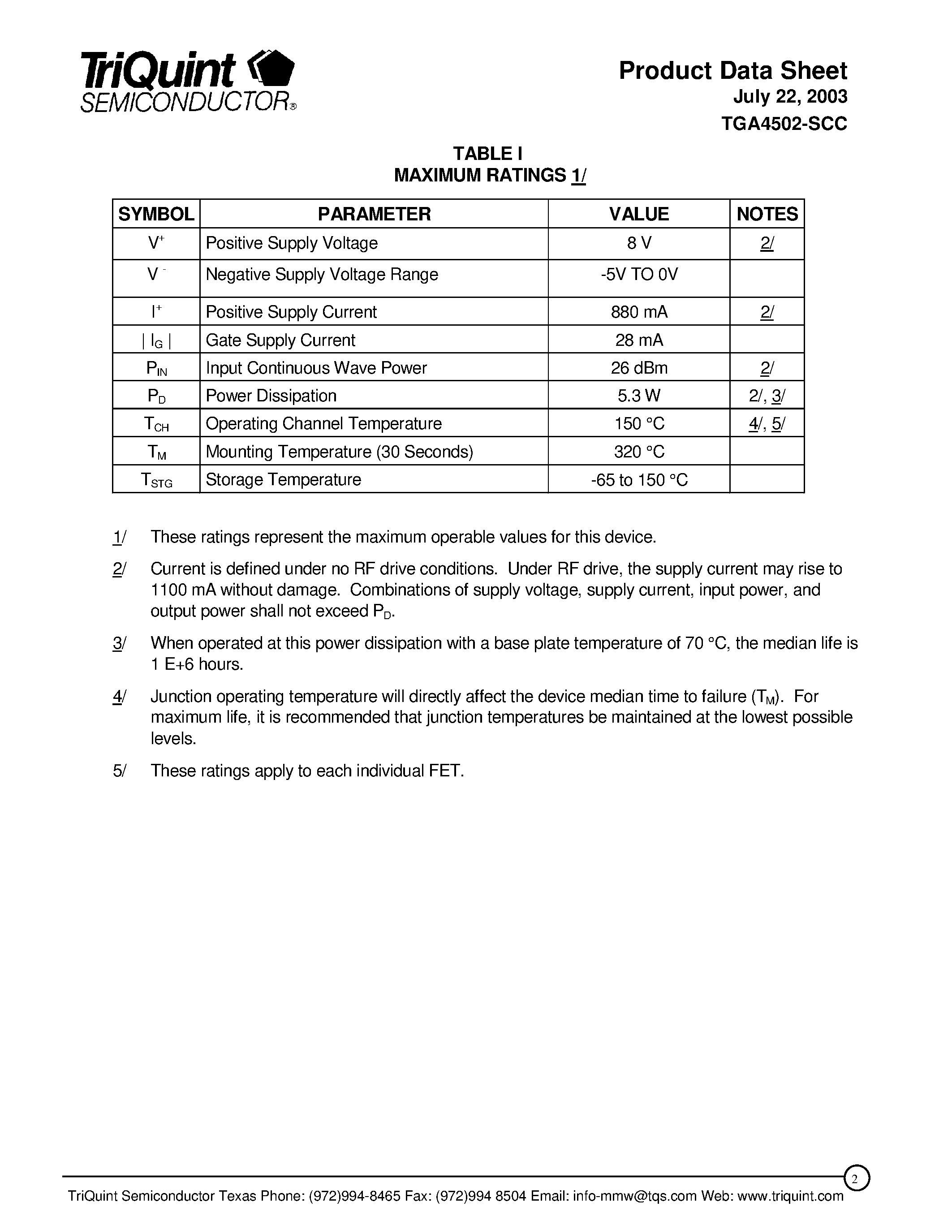 Datasheet TGA4502-SCC - K Band High Power Amplifier page 2